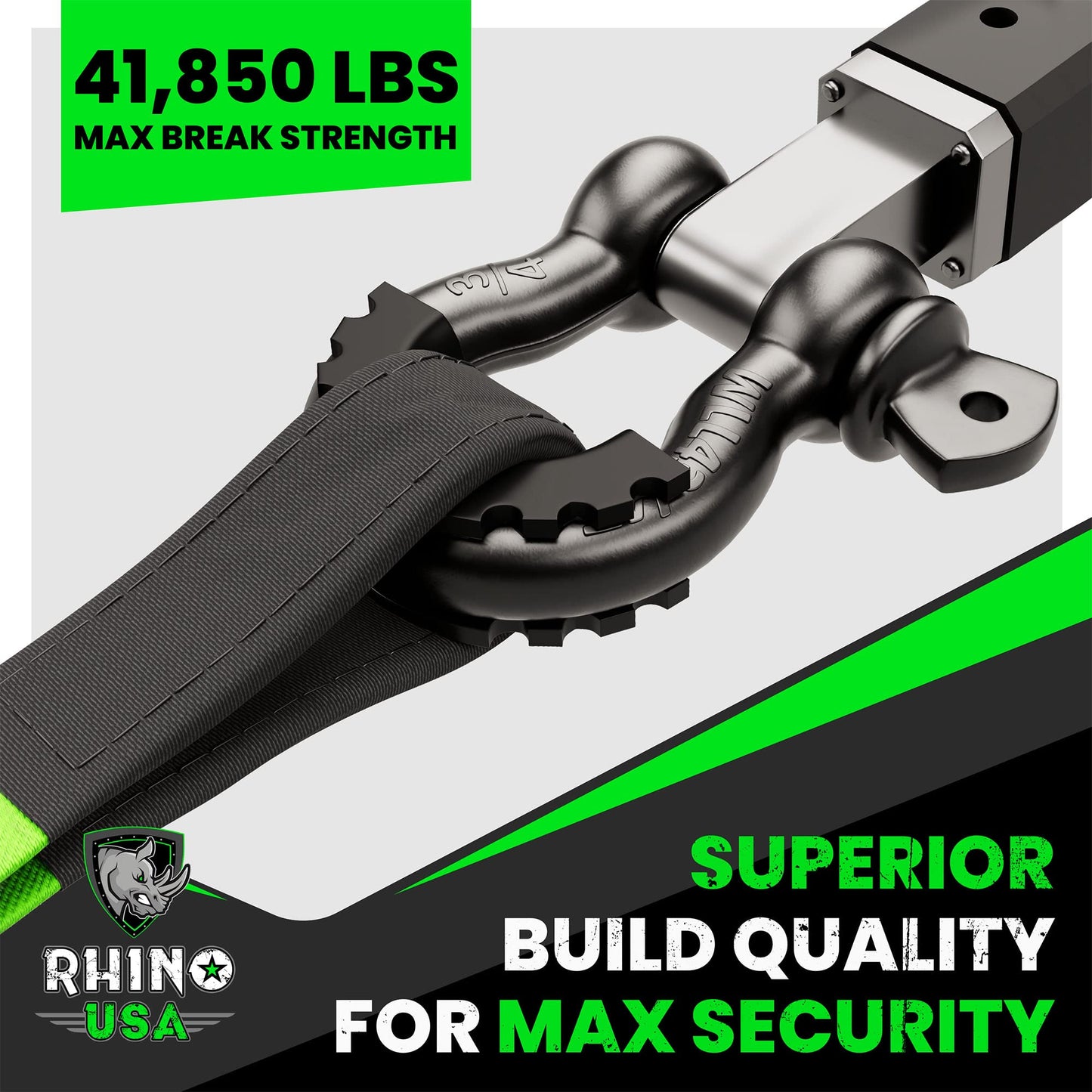 Rhino USA D Ring Shackles (2-Pack) - 41,850lb Break Strength – Heavy Duty 3/4" Clevis Shackle with 7/8 Pin for Towing & Off-Road Use - Pairs with Tow Strap for Vehicle Recovery (Black)