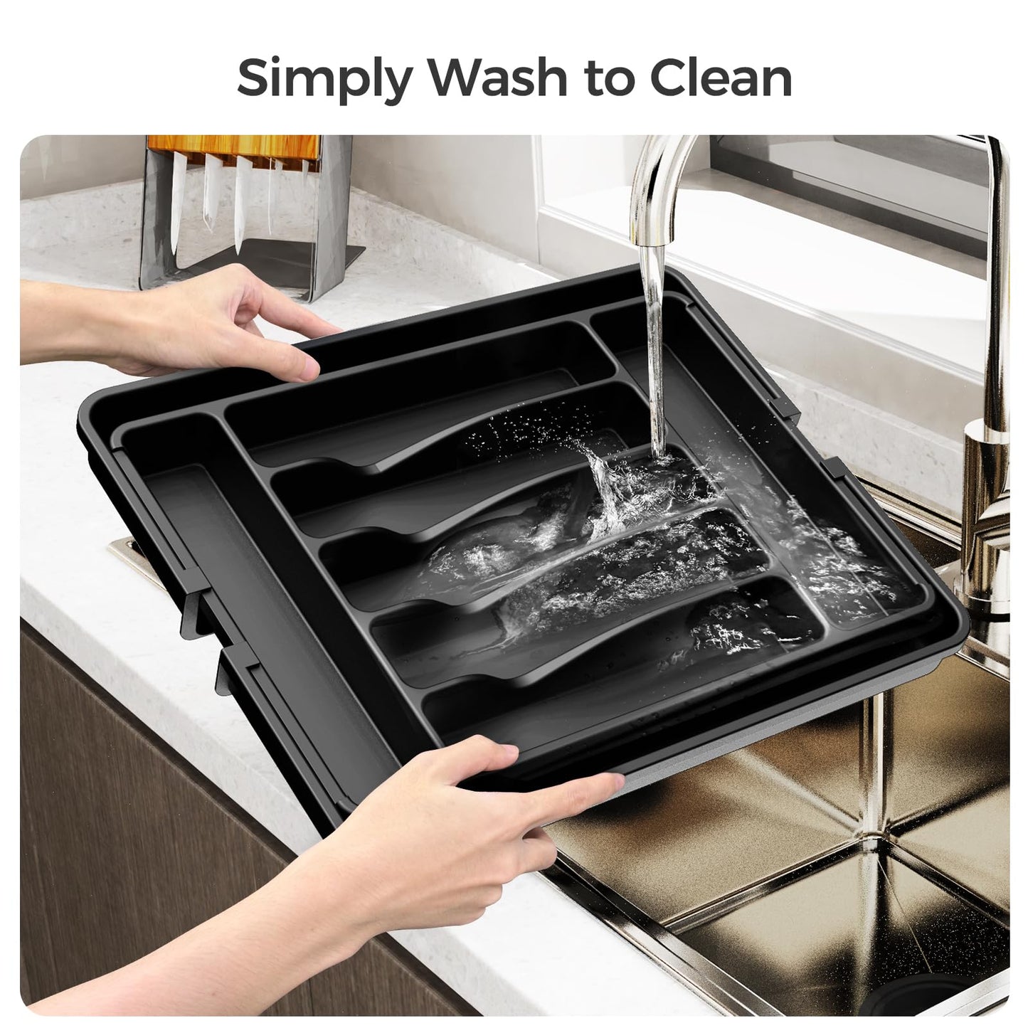 ukeetap Extra Large Expandable Silverware Organizer, BPA-Free Food-Safe Cutlery Flatware Organizer, Kitchen Utensil Drawer Organizer, Adjustable Silverware Holder for Spoons Forks Knives, Black