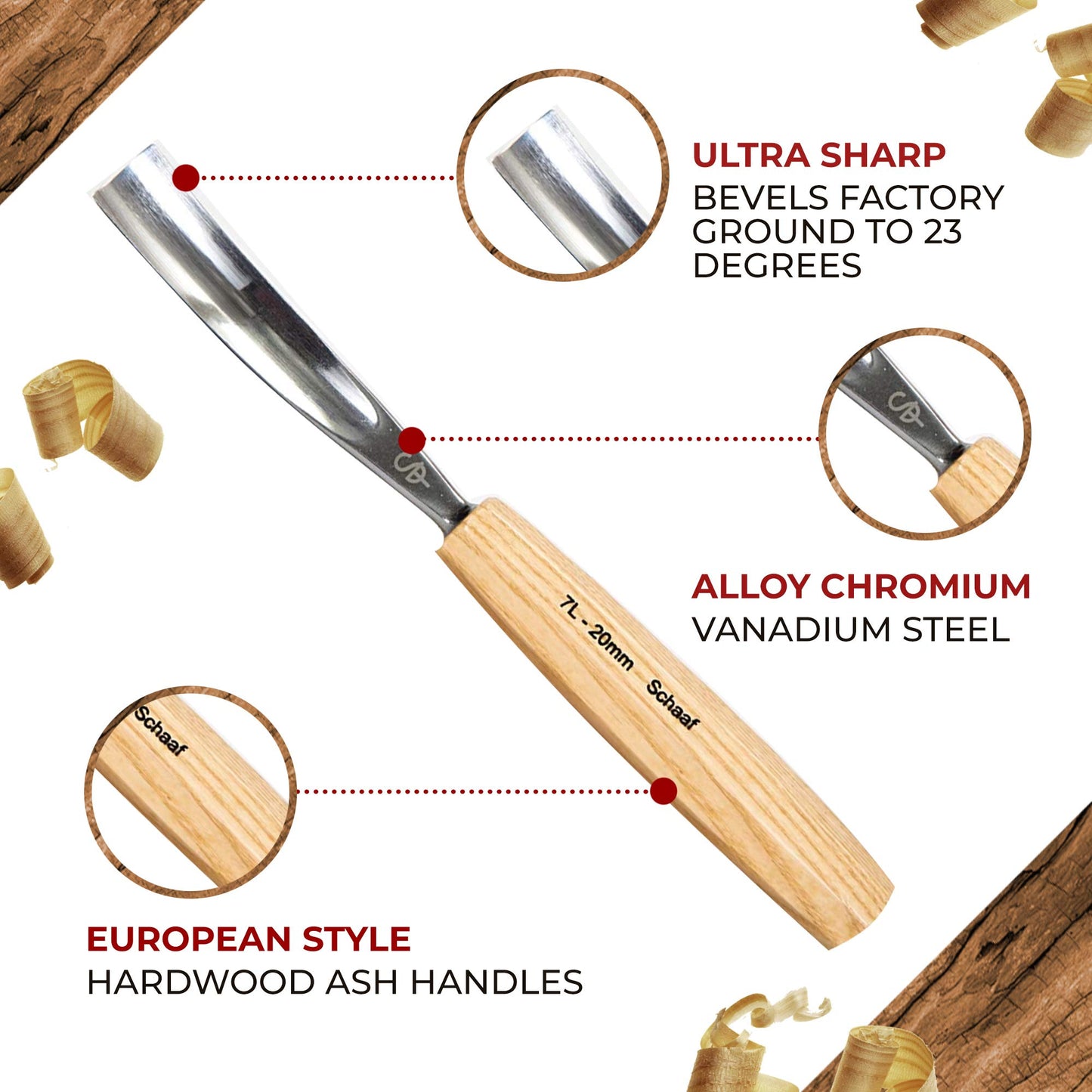 Schaaf Wood Carving Tools Set of 12 Chisels with Canvas Case | Wood Carving Chisels with Razor Sharp CR-V 60 Steel Blades