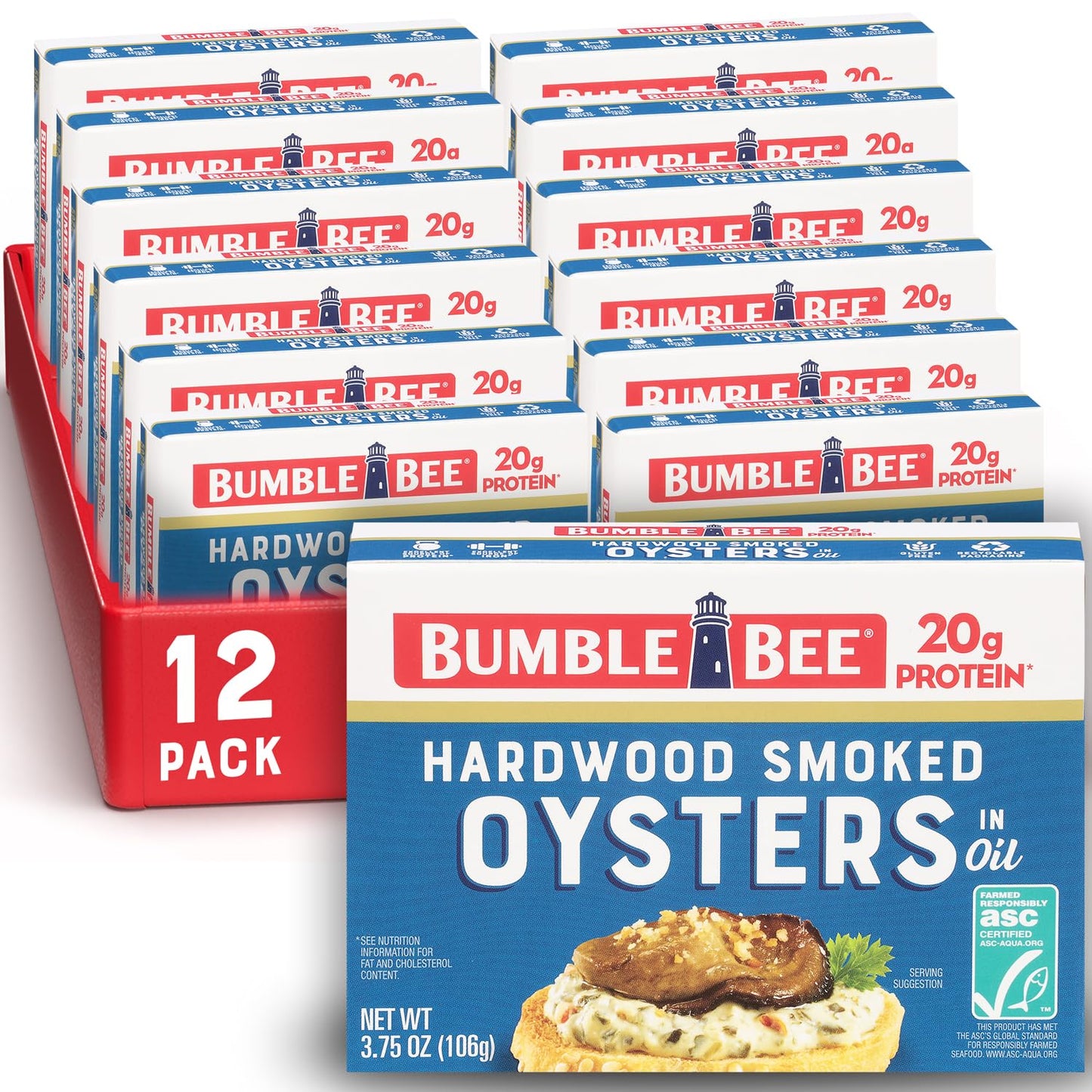 Bumble Bee Hot & Spicy Hardwood Smoked Oysters, 3.75 oz Tin (Pack of 12) - 20g Protein per Serving, Gluten Free, Keto
