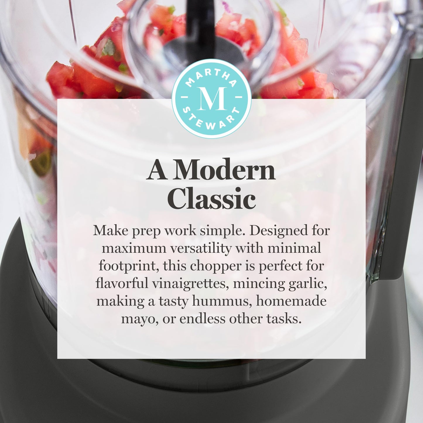 Martha Stewart 3 Cup Electric Food Chopper, Vegetable & Herb Mini Food Processor, 24oz BPA-Free Bowl, Stainless Steel Blades, Pour Spout, Dicing, Mincing, Chop & Puree, Dishwasher Safe, Caviar