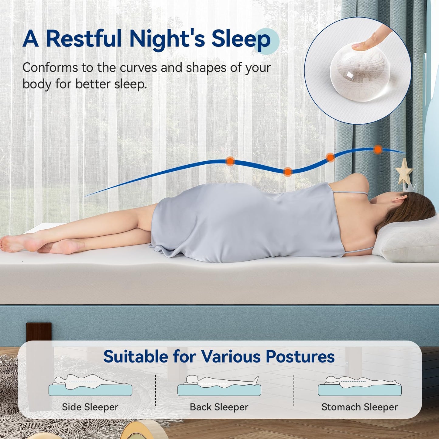 Amazon Basics Memory Foam Mattress, Soft Plush Feel, Breathable, 6 Inch, Twin, White/Grey