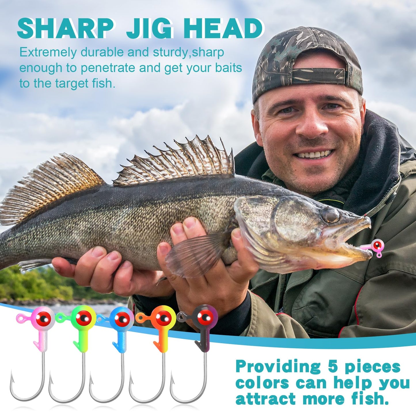 Skylety 60 Pcs Crappie Jig Heads for Fishing Lures Baits Hooks for Freshwater Saltwater Bass Trout