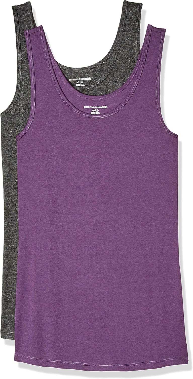 Amazon Essentials Women's Slim-Fit Scoop Neck Tank Top, Pack of 2