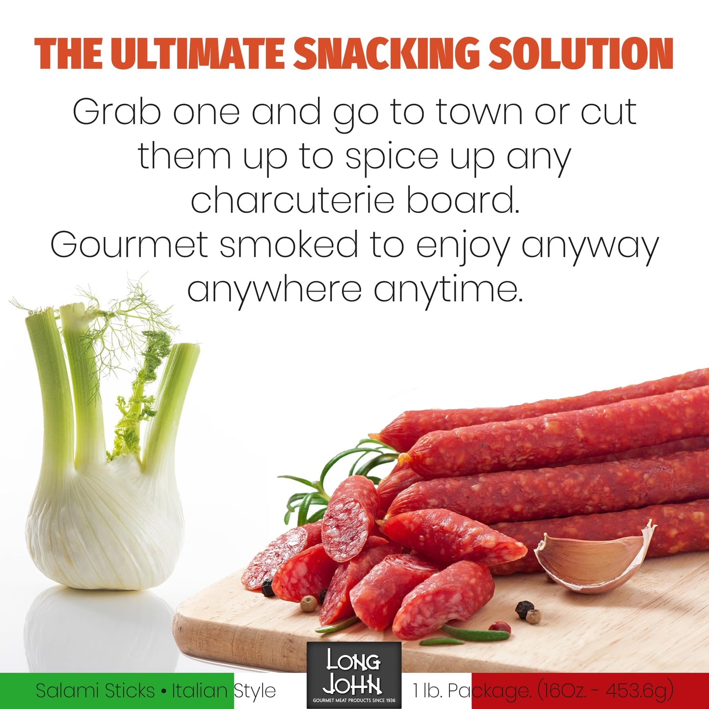 Long John Snacks Italian Style Dried Salami Stix – Premium Italian Blend Hand Crafted Pork & Beef Cuts – Gluten-Free, Bold Flavor & Low Heat – Smoked & Italian-Style Dried to Perfection - 16oz.