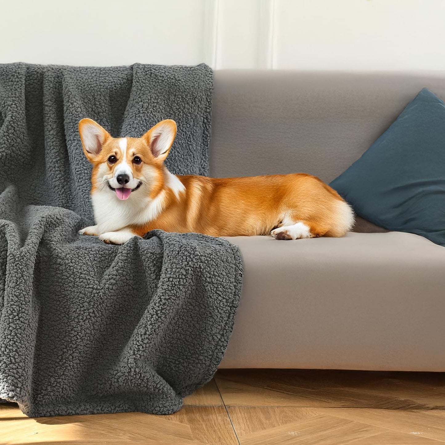 Amazon Basics Dog Blanket for Sofa Bed Couch, Washable Reversible Fleece Furniture Protector Cover for Small Medium Large Dogs Cats, Gray, 57x40 Inches