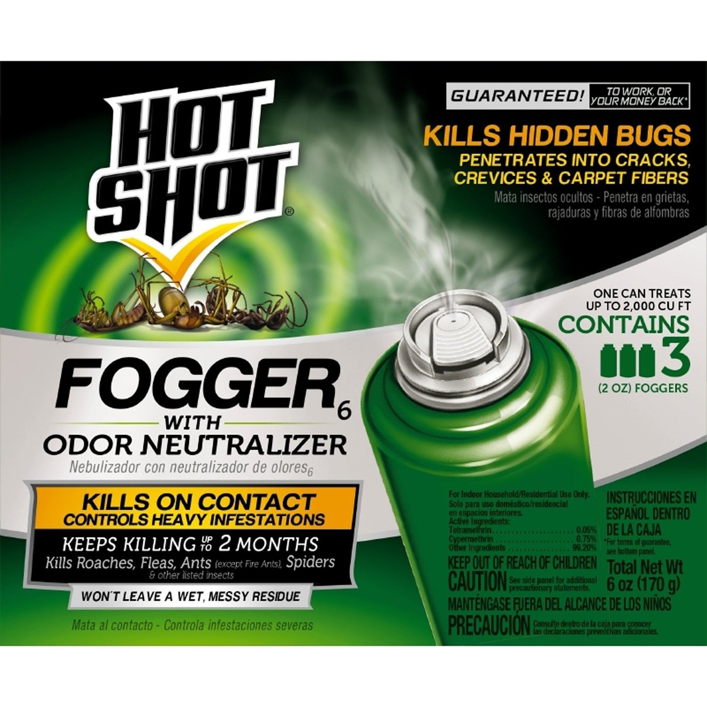 Hot Shot Fogger With Odor Neutralizer, Kills Roaches, Ants, Spiders & Fleas, 3 Count, 2 Ounce Pack of 2