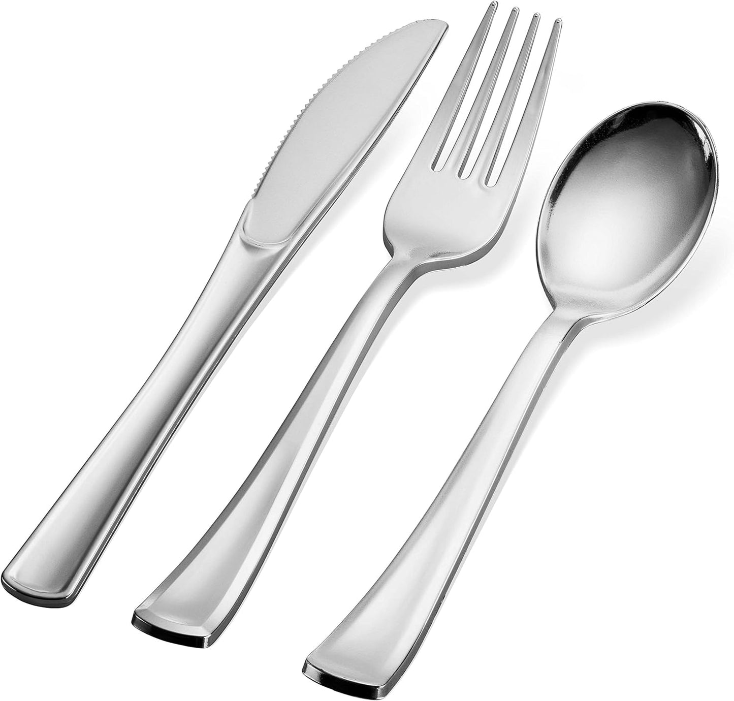 Plastic Silverware Set- Silver Flatware Set- Heavy Duty Cutlery Set - Bulk Combo Value Pack 160 count 40 Knives 80 Forks 40 Spoons Party Supplies - Tepco Settings