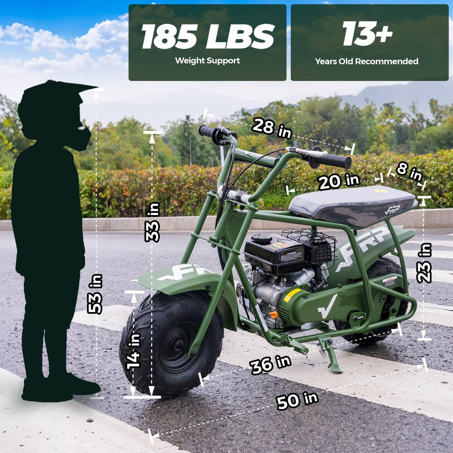 FRP Mini Dirt Bike GMB100, 99 CC Gas Powered Mini Bike 4 Stroke 3HP, Off Road for Kids and Adult, Trail Bike Up to 24 Mph, Weight Support Up to 185 LBS (RED)