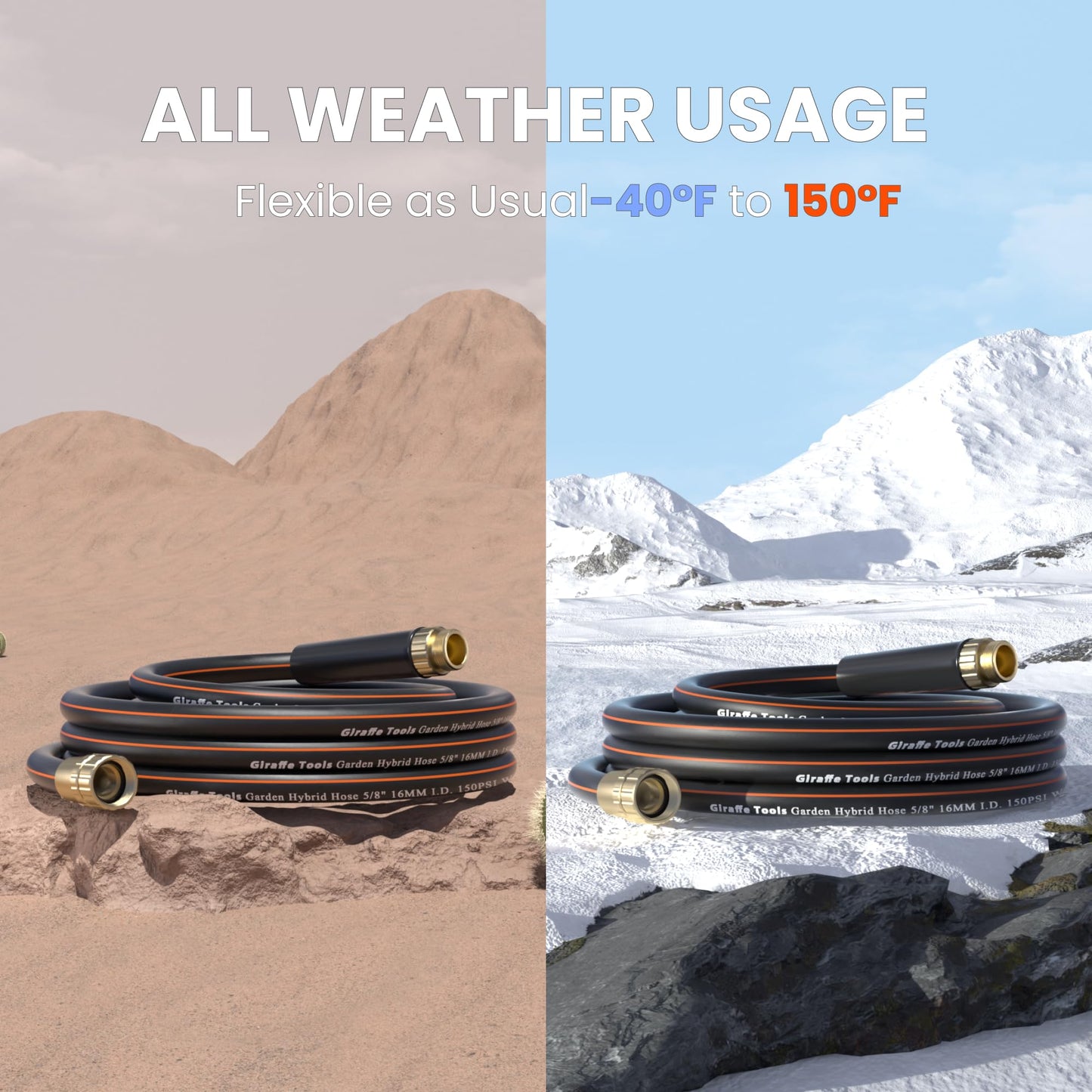 Giraffe Tools Garden Hose 50ft x 5/8", Water Hose Heavy Duty, Flexible, Lightweight Hybrid Hose with Swivel Handle, Male to Female Fittings, Burst 600 PSI