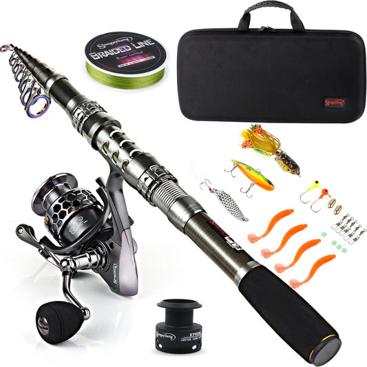 Sougayilang Fishing Rod Reel Combo with Telescopic Fishing Pole Spinning Reel Carrier Bag