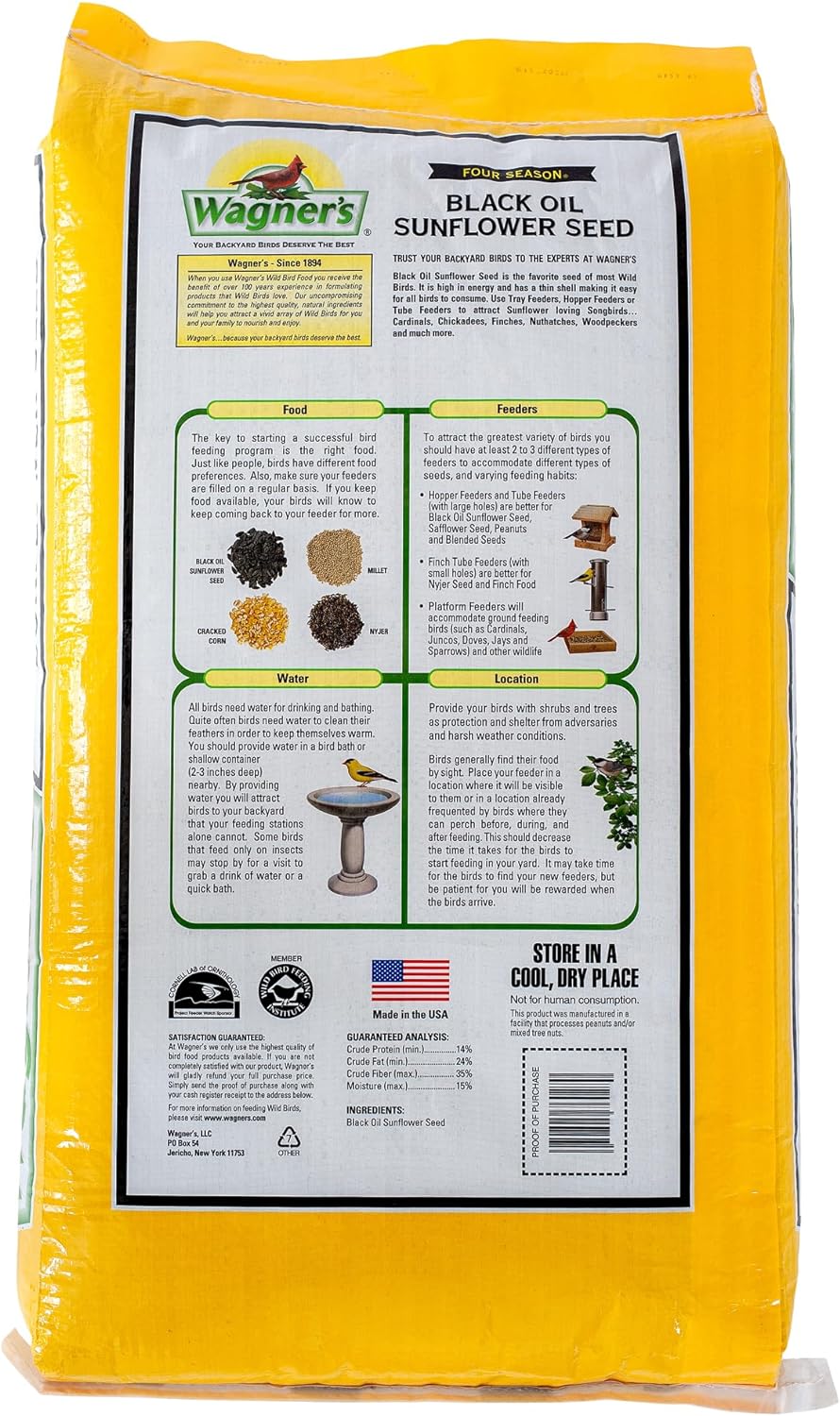 Wagner's 76027 Black Oil Sunflower Wild Bird Food, 25-Pound Bag