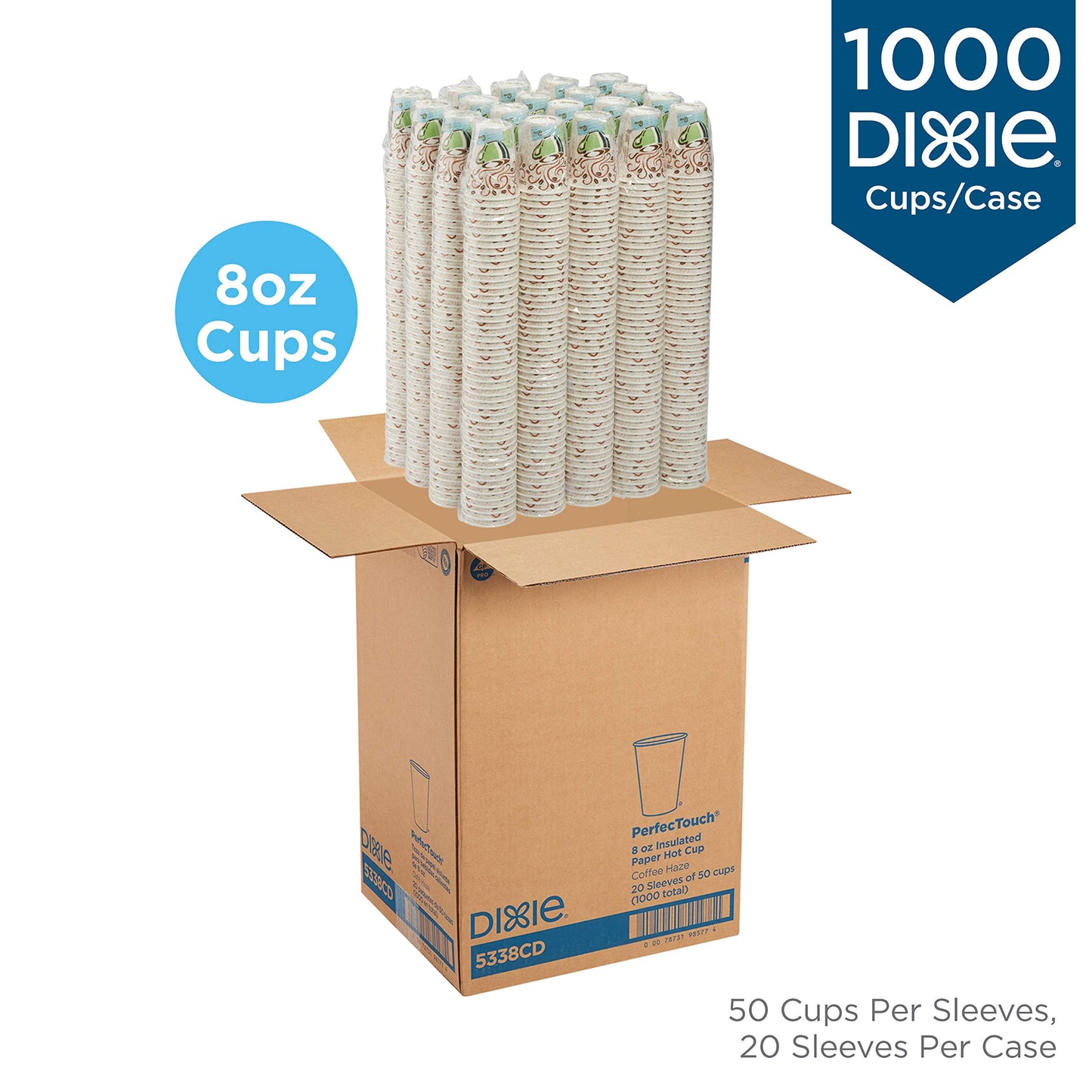Dixie PerfecTouch 12 oz Paper Coffee Cups By GP PRO, Coffee Haze Design, 500 Count (25 Disposable Cups Per Sleeve, 20 Sleeves Per Case), 5342DX