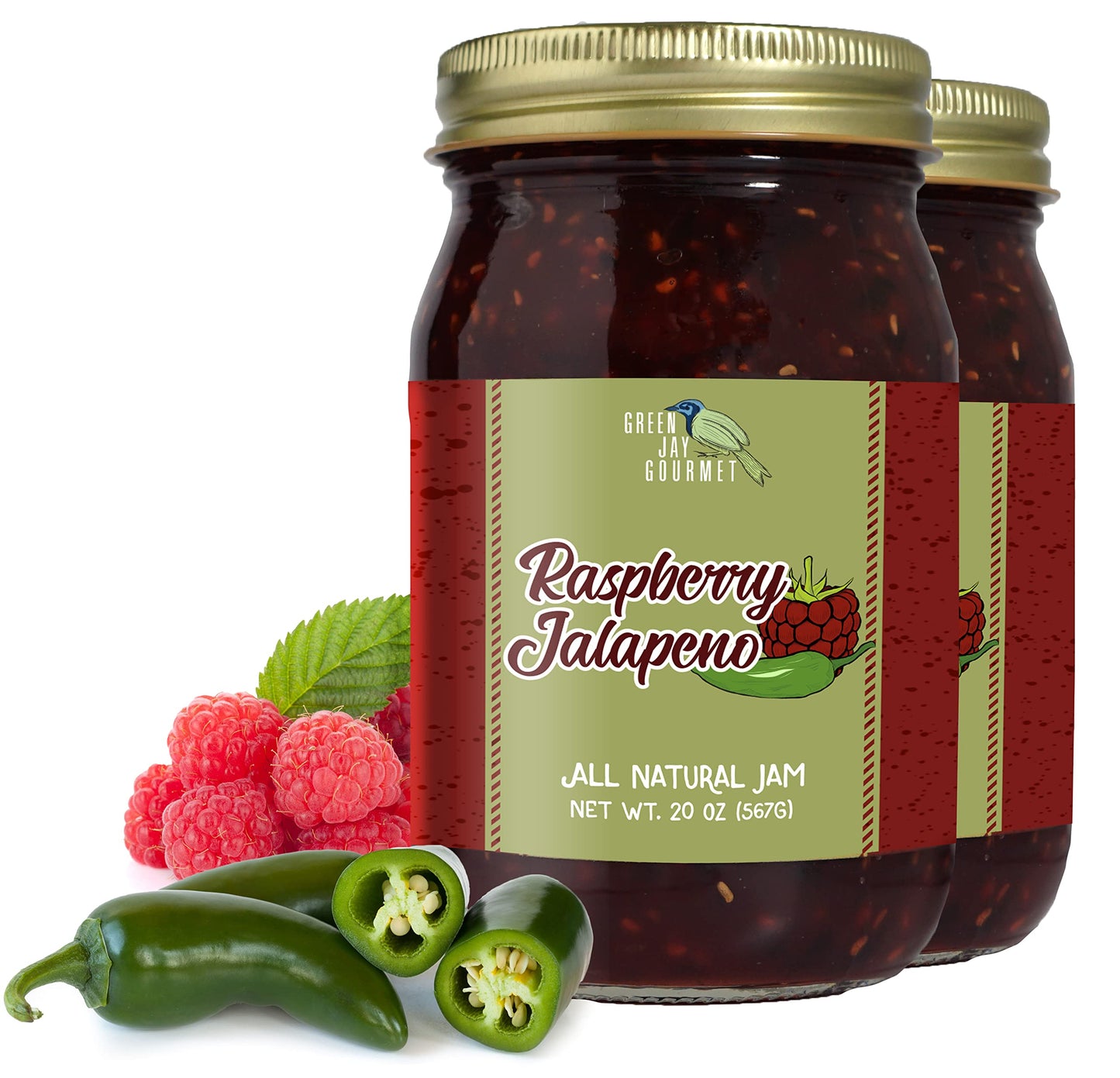 Green Jay Gourmet Spicy Jam Variety Pack - All-Natural Raspberry Jalapeno Jam, Strawberry Jalapeno Jam, Blackberry Jalapeno Jam - Vegan, Gluten-free Jam - No Preservatives - USA Made - 3 x 20 Ounces