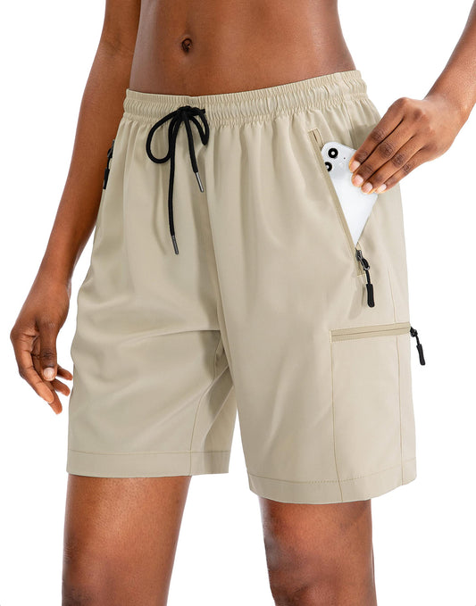 SANTINY Women's 5''/ 7''/9'' Hiking Cargo Shorts Quick Dry Lightweight Summer Shorts for Women Athletic Golf Zipper Pockets(Khaki_XL)