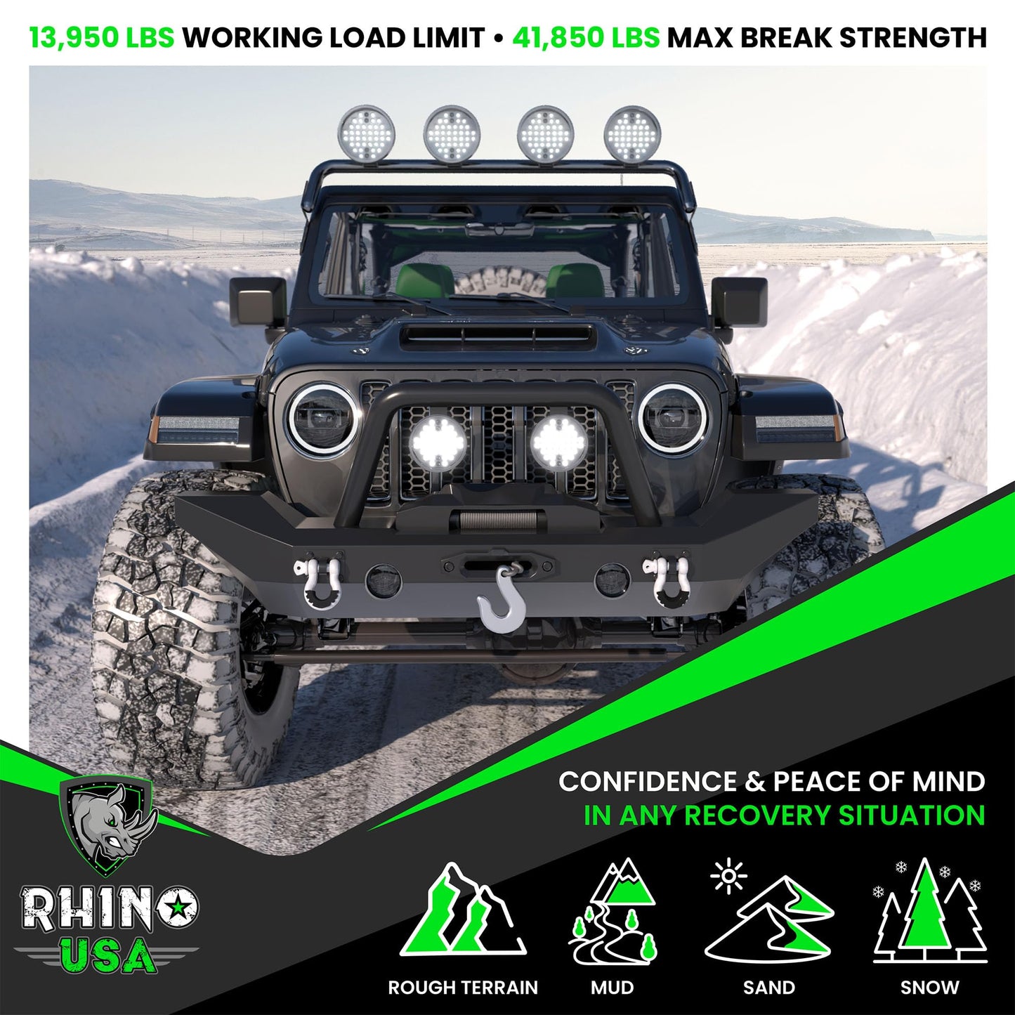 Rhino USA D Ring Shackles (2-Pack) - 41,850lb Break Strength – Heavy Duty 3/4" Clevis Shackle with 7/8 Pin for Towing & Off-Road Use - Pairs with Tow Strap for Vehicle Recovery (Black)