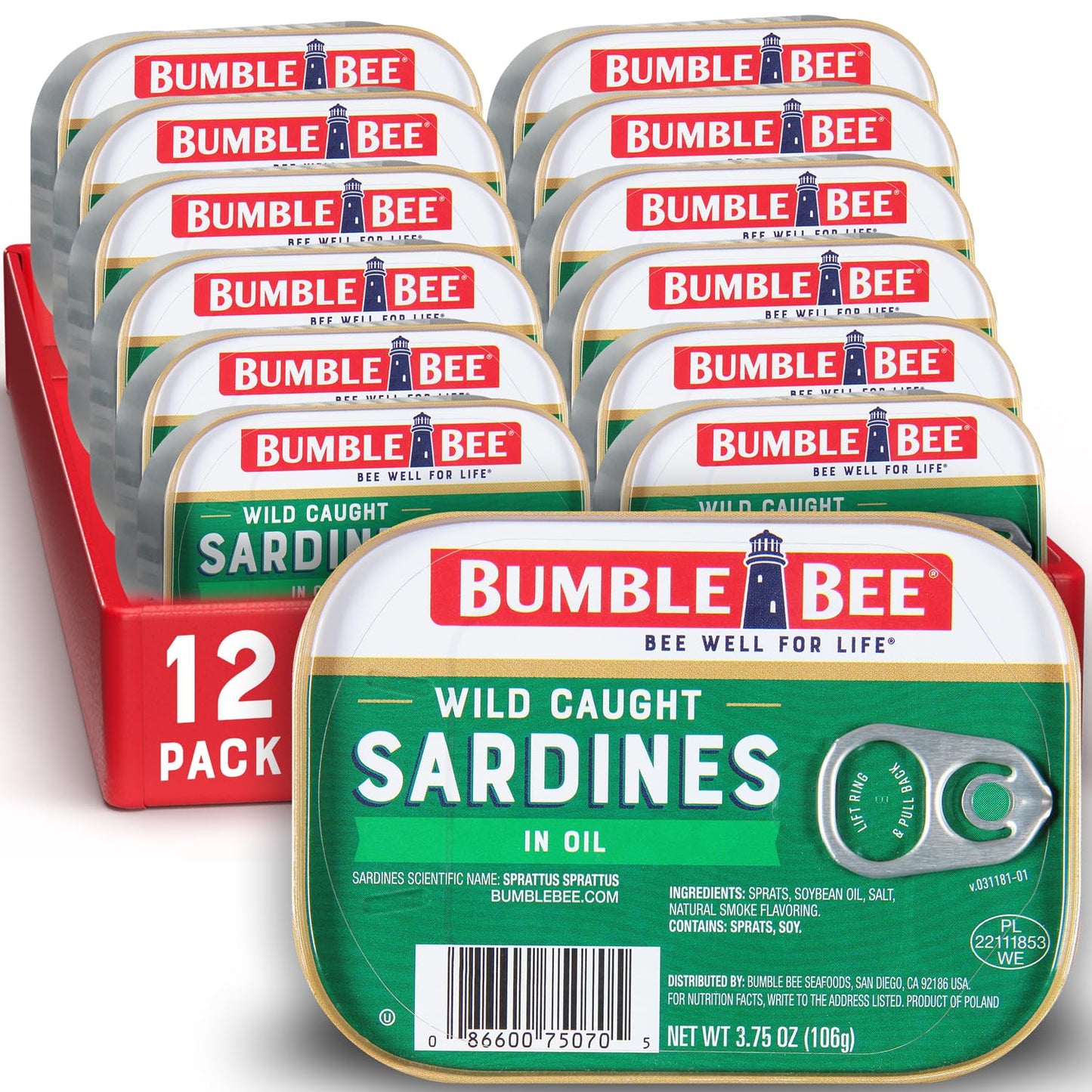 Bumble Bee Sardines in Mustard Sauce, 3.75 oz Tin - Wild Caught, Gluten Free, Keto, Kosher