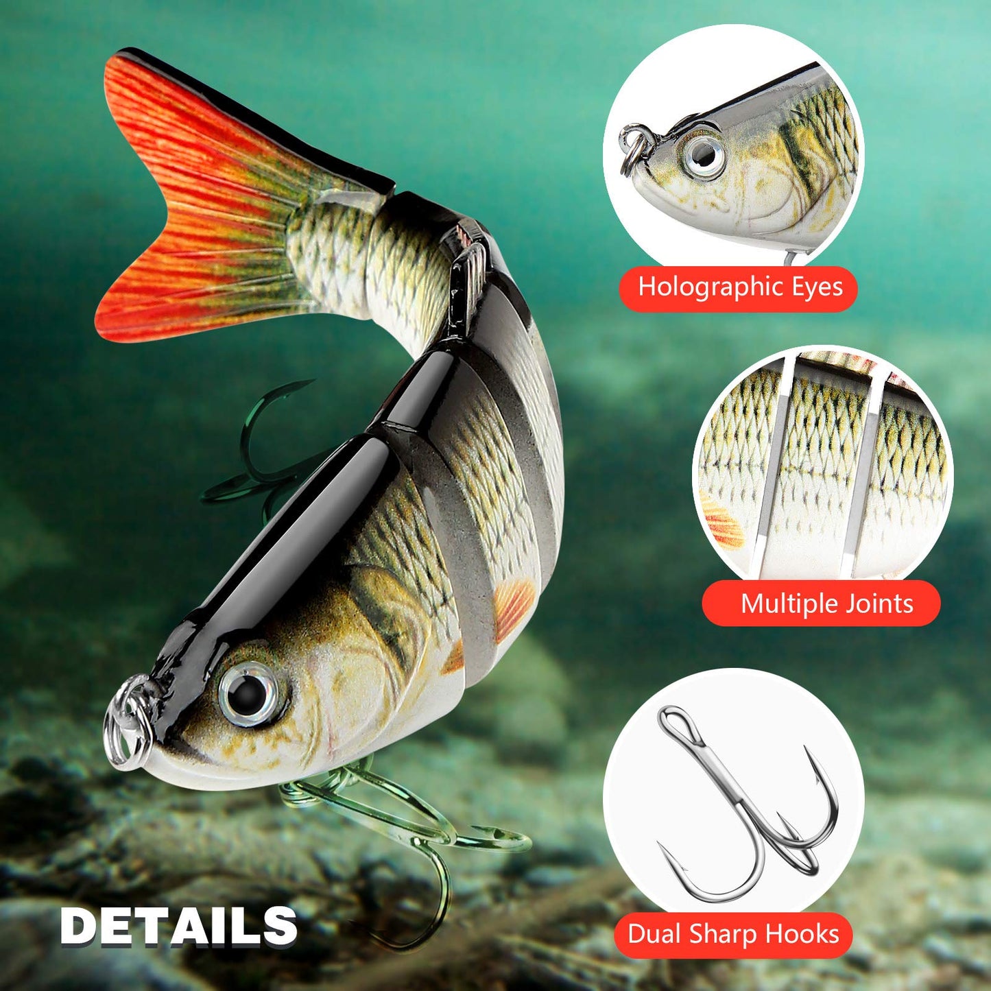 Bass Fishing Lure for Freshwater and Saltwater Lifelike Fishing Lures Multi Jointed Swimbait for Bass Trout Crappie Walleye Pike Fishing Gifts for Men