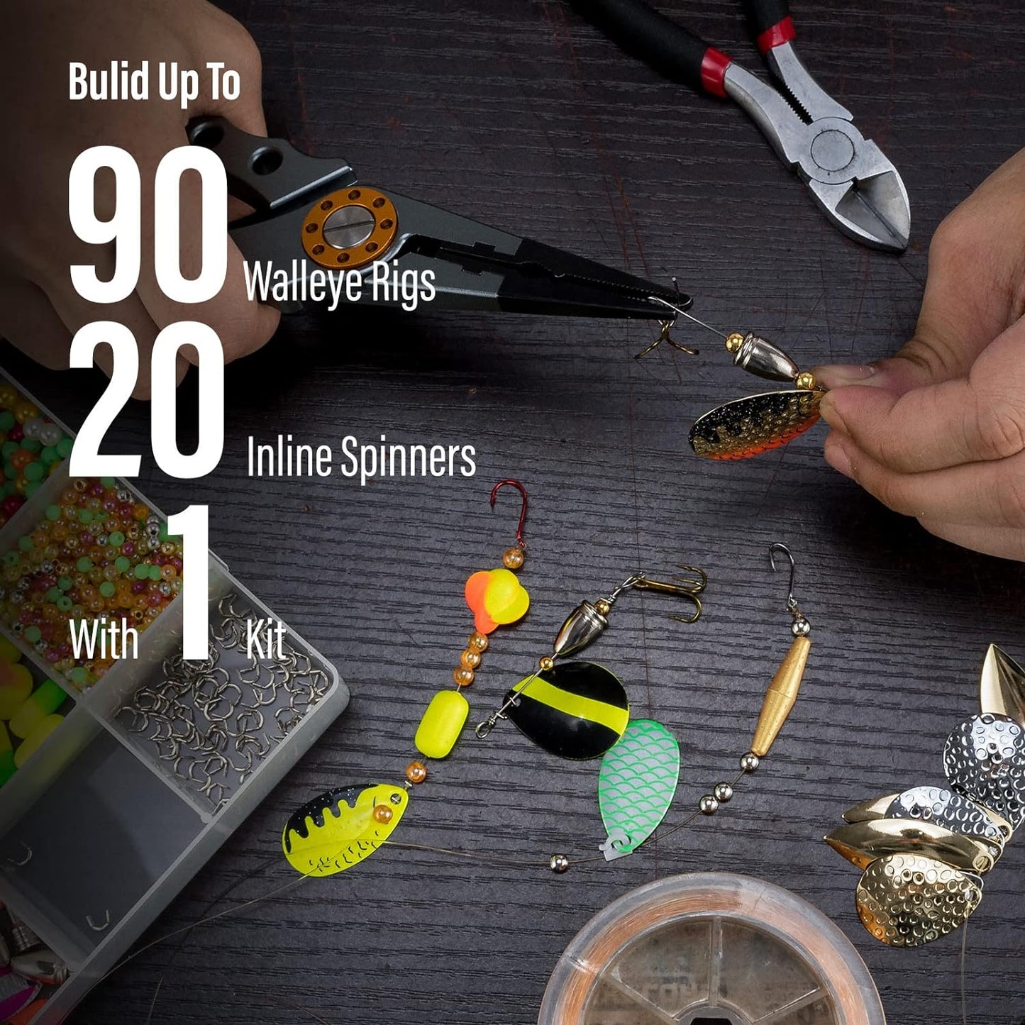 Dr.Fish 1720-Pieces Spinner Making Kit, Walleye Rig Lure Making Suppies, 90 Colorado Indiana Spinner Blades Lure Parts with Tackle Box, Crawler Worm Harness Spinnerbait