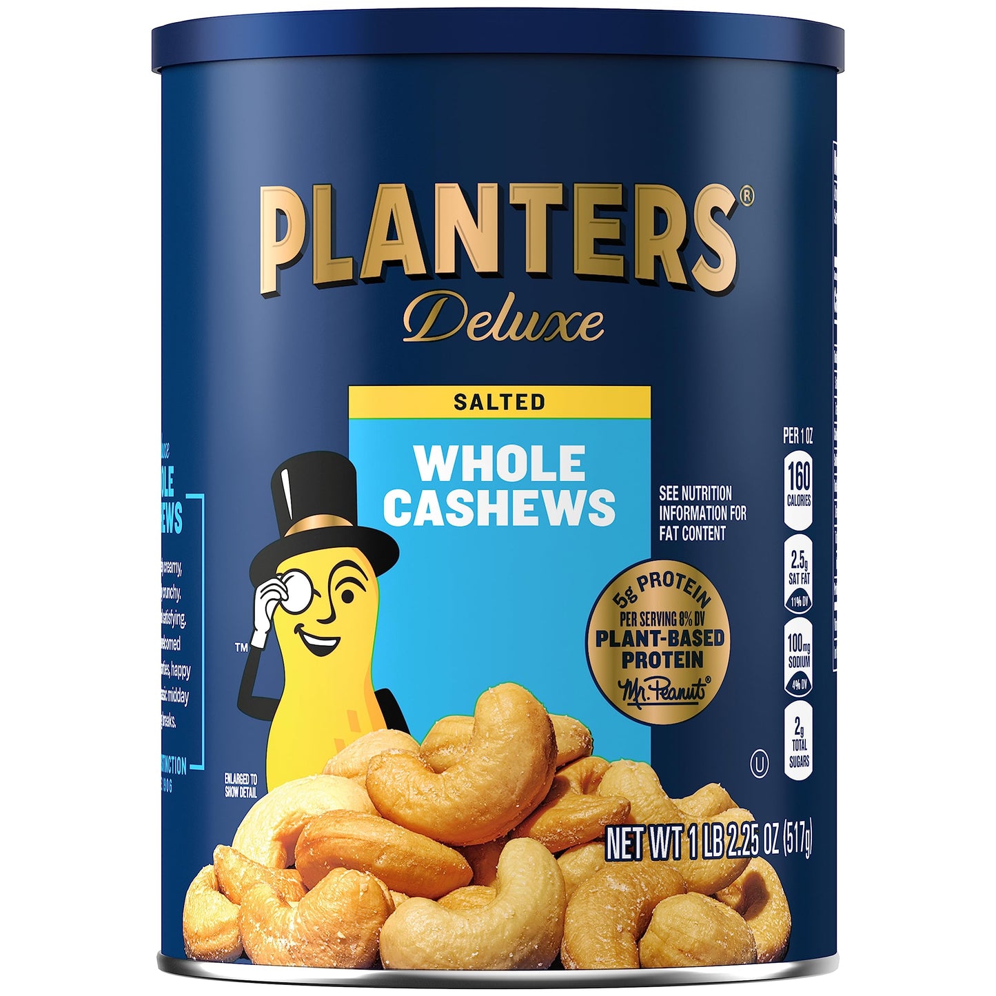 PLANTERS Deluxe Lightly Salted Cashews, Party Snacks, Plant-Based Protein, Quick Snack for Adults, After School Snack, Flavored with Sea Salt, Kosher, 1lb 2.25oz