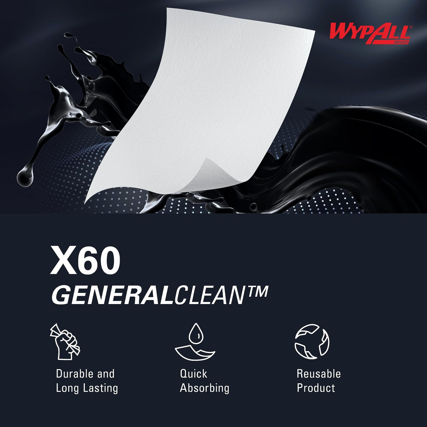 Wypall Gene Clean X60 Cloths Multi-Task Cleaning Wipes (34790), Strong and Absorbent Towels, White (10 Boxes of 118 Sheets, 1,180 Sheet Total)