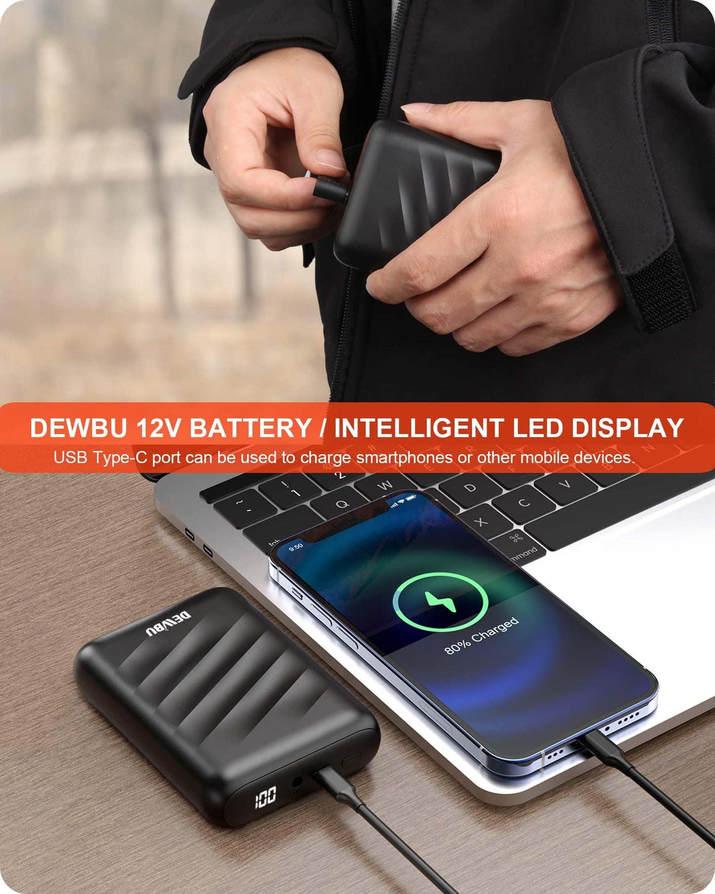 DEWBU Heated Jacket for Men with 12V Battery Pack Winter Outdoor Soft Shell Electric Heating Coat