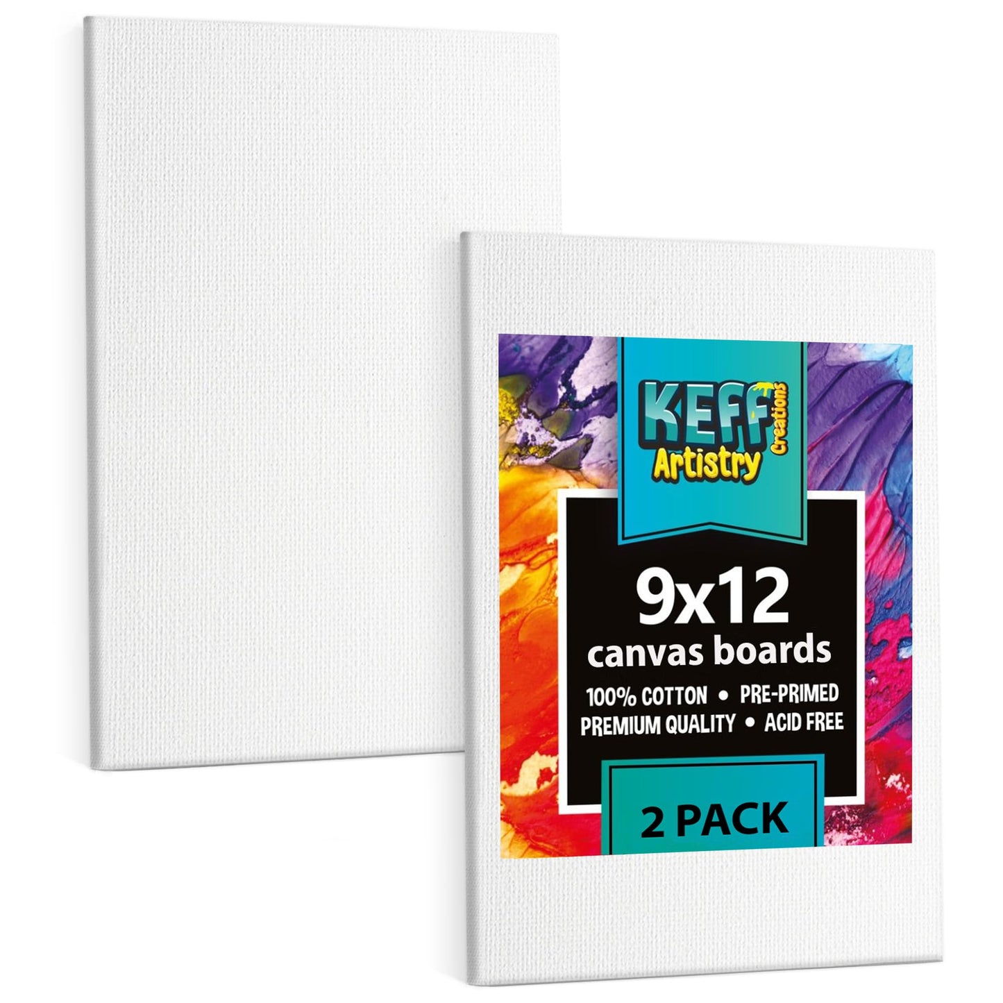 KEFF 24-Pack Bulk Canvas for Painting, 6 of 5x7, 8x10, 9x12, 11x14 Canvas Boards for Painting, Art Supplies for Adults & Kids - 100% Cotton Primed Painting Canvas for Acrylic, Oil, Watercolor, Tempera