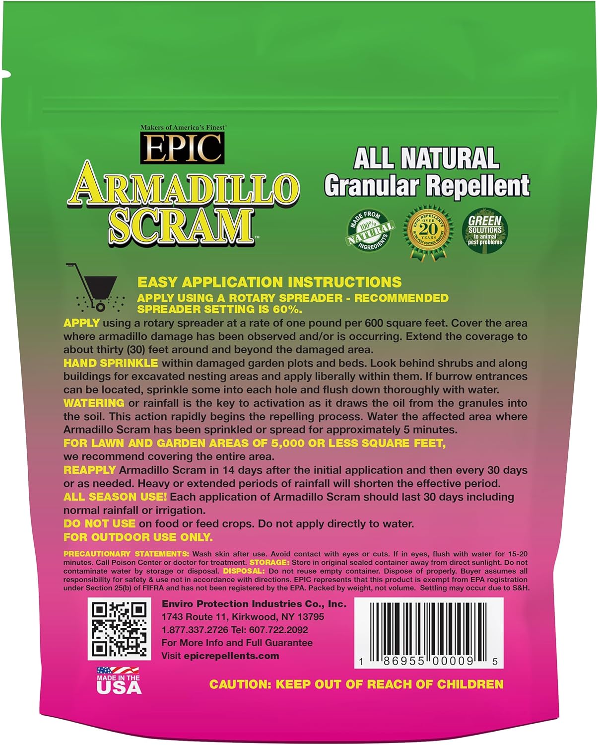 Armadillo Scram All Natural Granular Repellent - All-Natural, Animal, People and Pet Safe Granule from Epic Repellent (6 lb Bag)