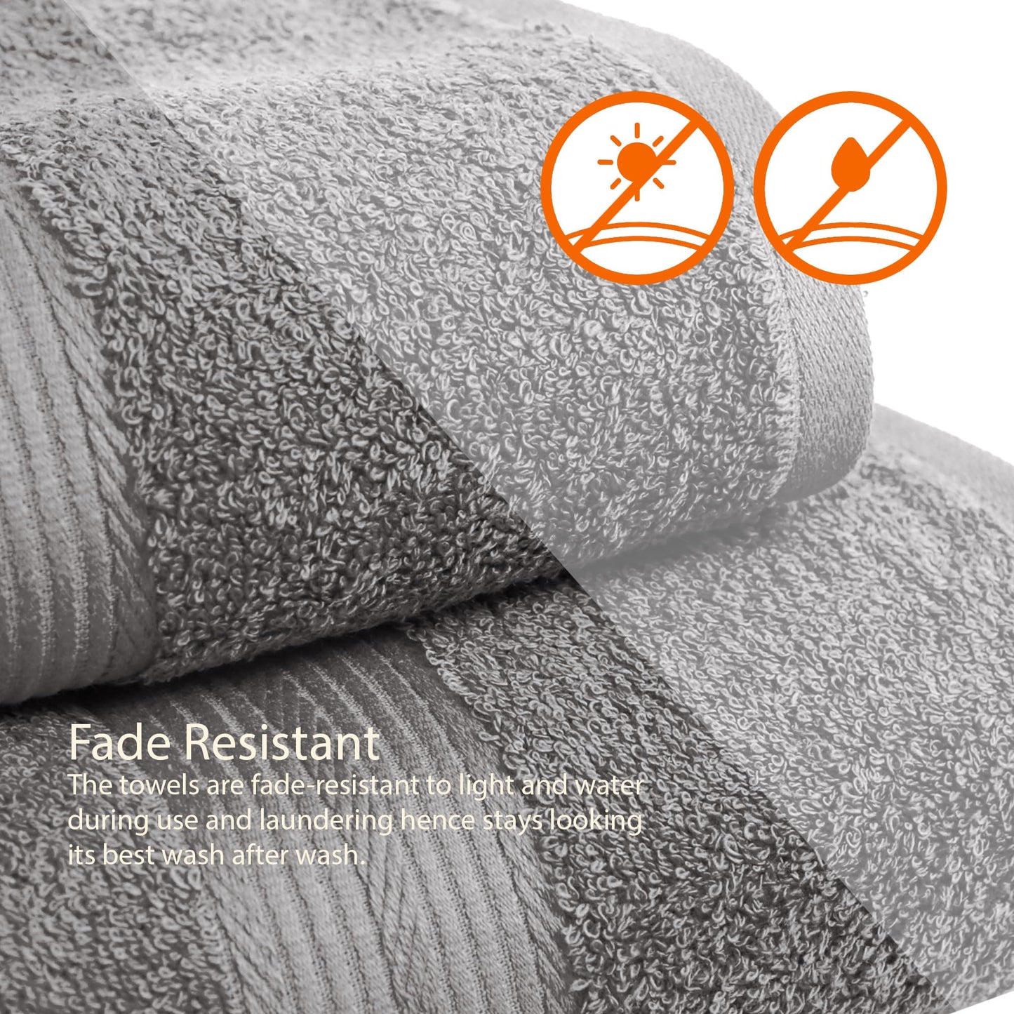 Amazon Basics 6-Piece Fade-Resistant 100% Cotton Towel Set for Bathroom, Soft and Absorbent, 2 Bath Towels, 2 Hand Towels, 2 Washcloths, Gray