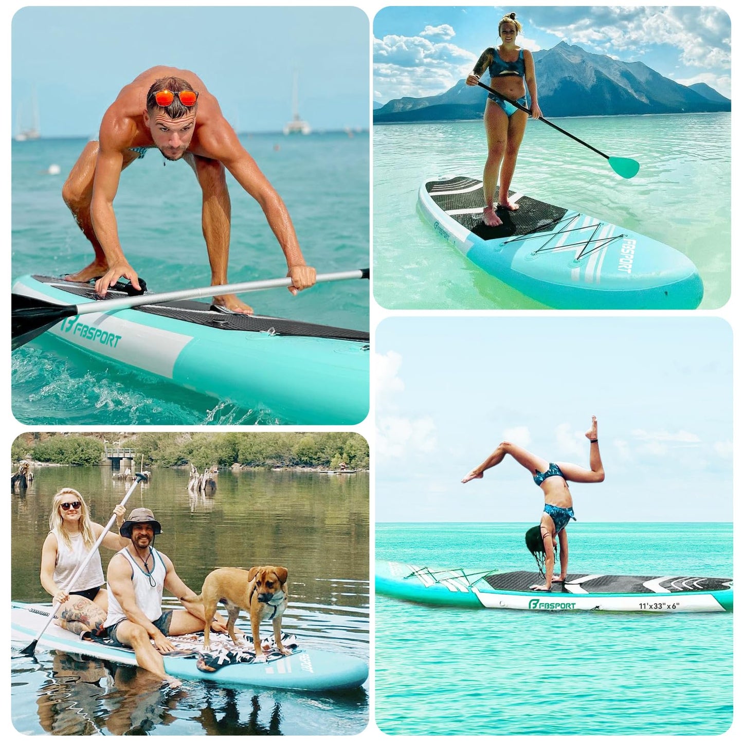 FBSPORT 11' Premium Stand Up Paddle Board, Yoga Board with Durable SUP Accessories & Carry Bag | Wide Stance, Surf Control, Non-Slip Deck, Leash, Paddle and Pump for Youth & Adult