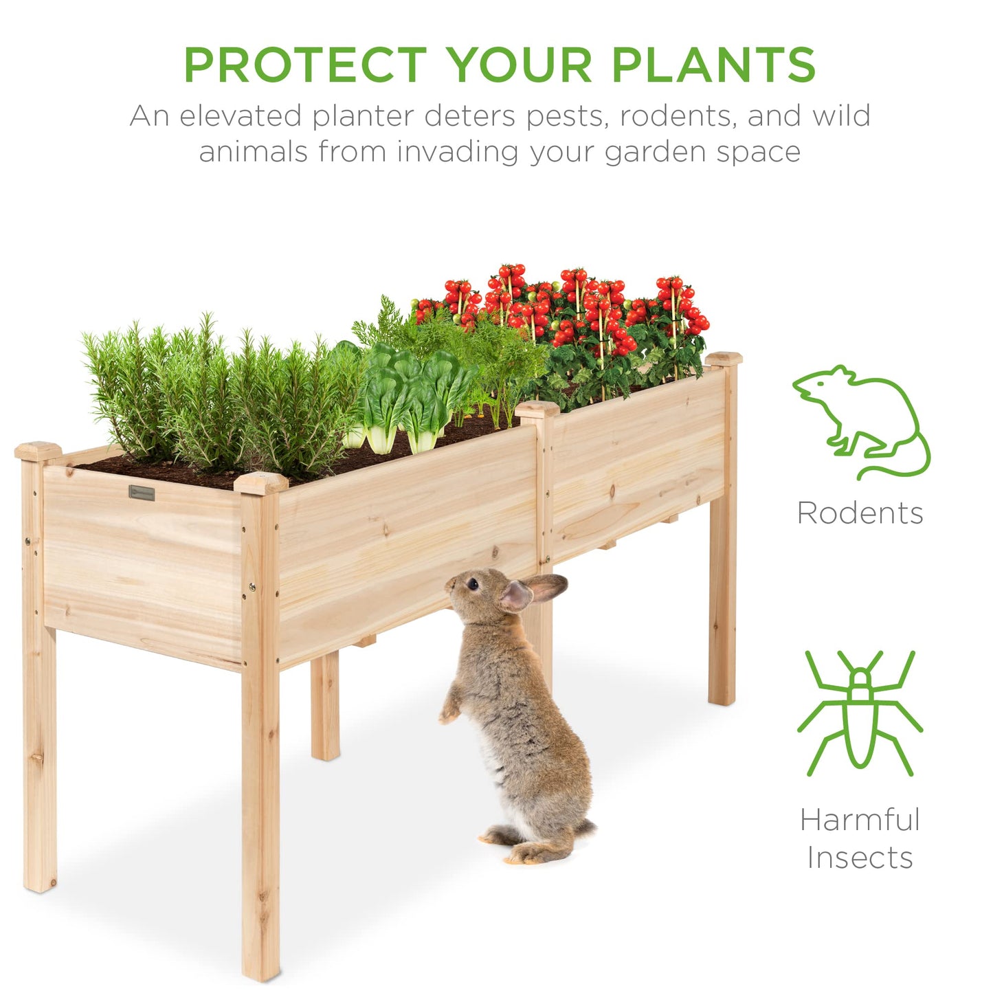 Best Choice Products 72x24x30in Raised Garden Bed, Elevated Wood Planter Box Stand for Backyard, Patio, Balcony w/Divider Panel, 6 Legs, 300lb Capacity - Natural