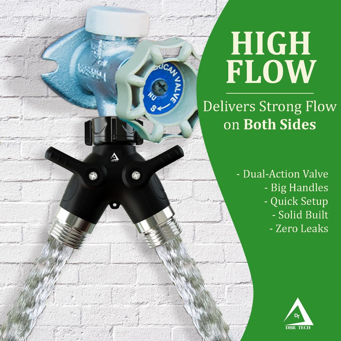 Hose Splitter 2 Way, Heavy Duty Metal Connector, Two Way Garden Hose Splitter, High Flow Spigot Faucet Bib Adapter, Solid Double Y Shut Off Valve for Outdoor Gardening Hoses, Orange