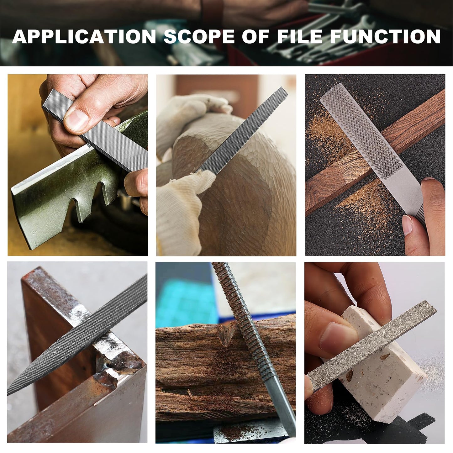 3-Piece 8" Wood Rasp File Set, Includes Flat/Half-Round/Round. For Woodworking & Sharping Wood