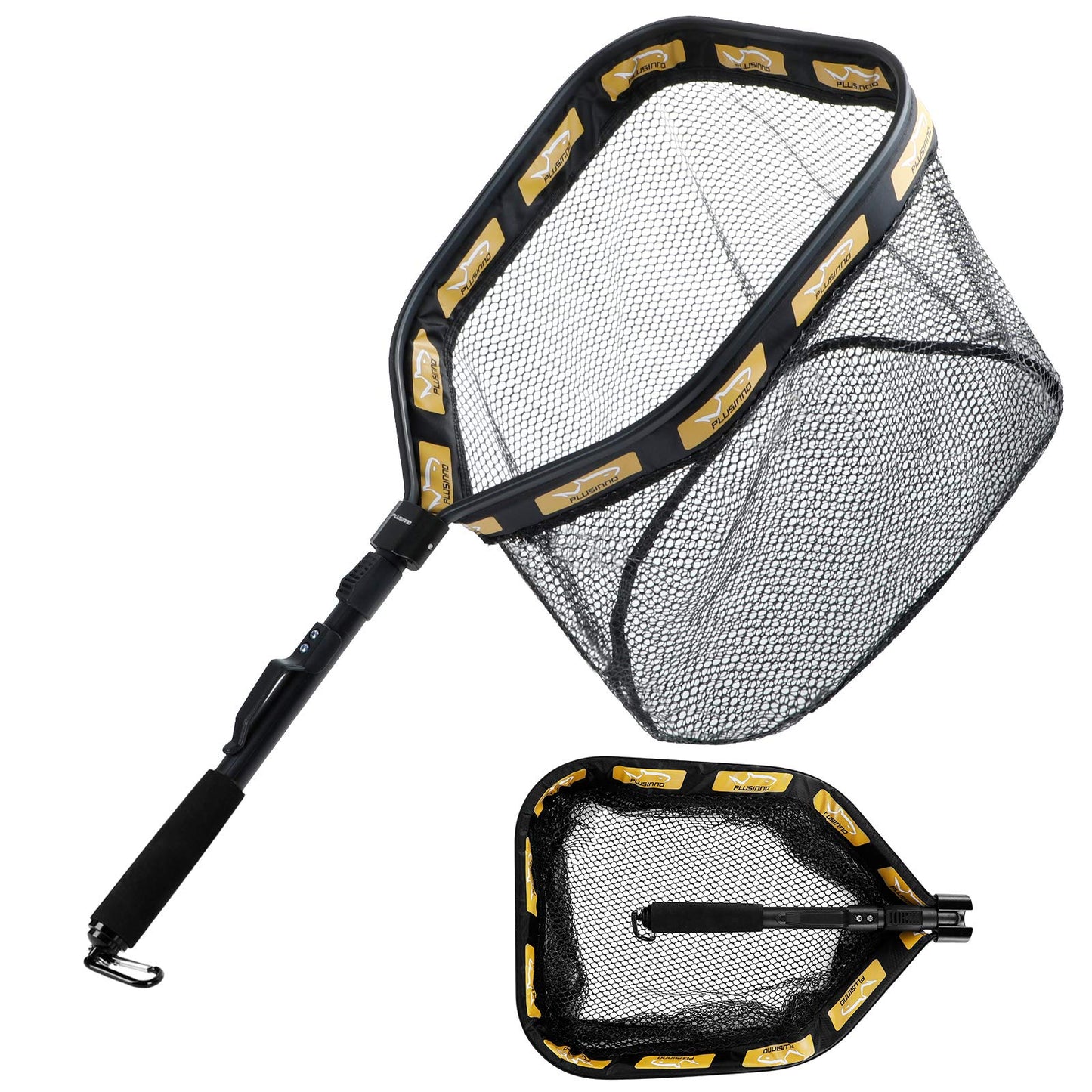 PLUSINNO Floating Fishing Net for Steelhead, Salmon, Fly, Kayak, Catfish, Bass, Trout Fishing, Rubber Coated Landing Net for Easy Catch & Release, Compact & Foldable for Easy Transportation & Storage