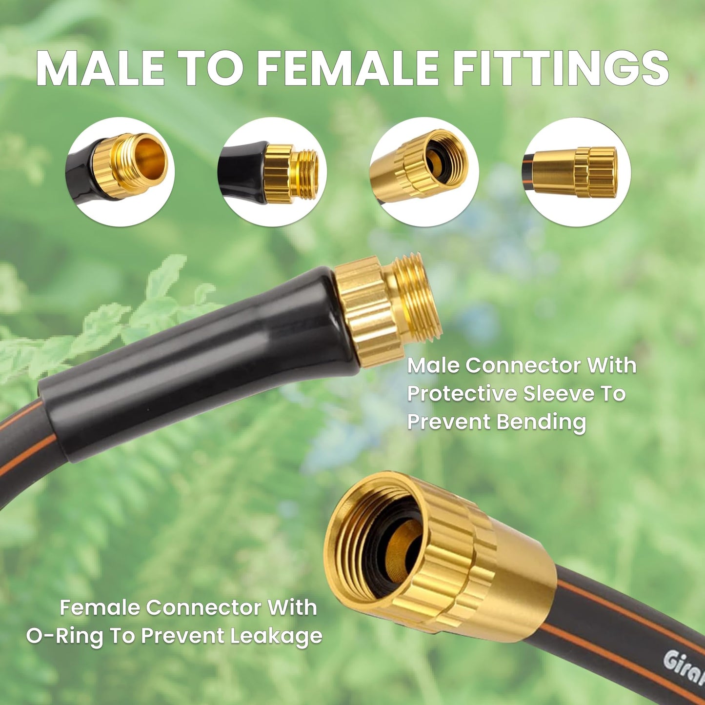 Giraffe Tools Garden Hose 50ft x 5/8", Water Hose Heavy Duty, Flexible, Lightweight Hybrid Hose with Swivel Handle, Male to Female Fittings, Burst 600 PSI