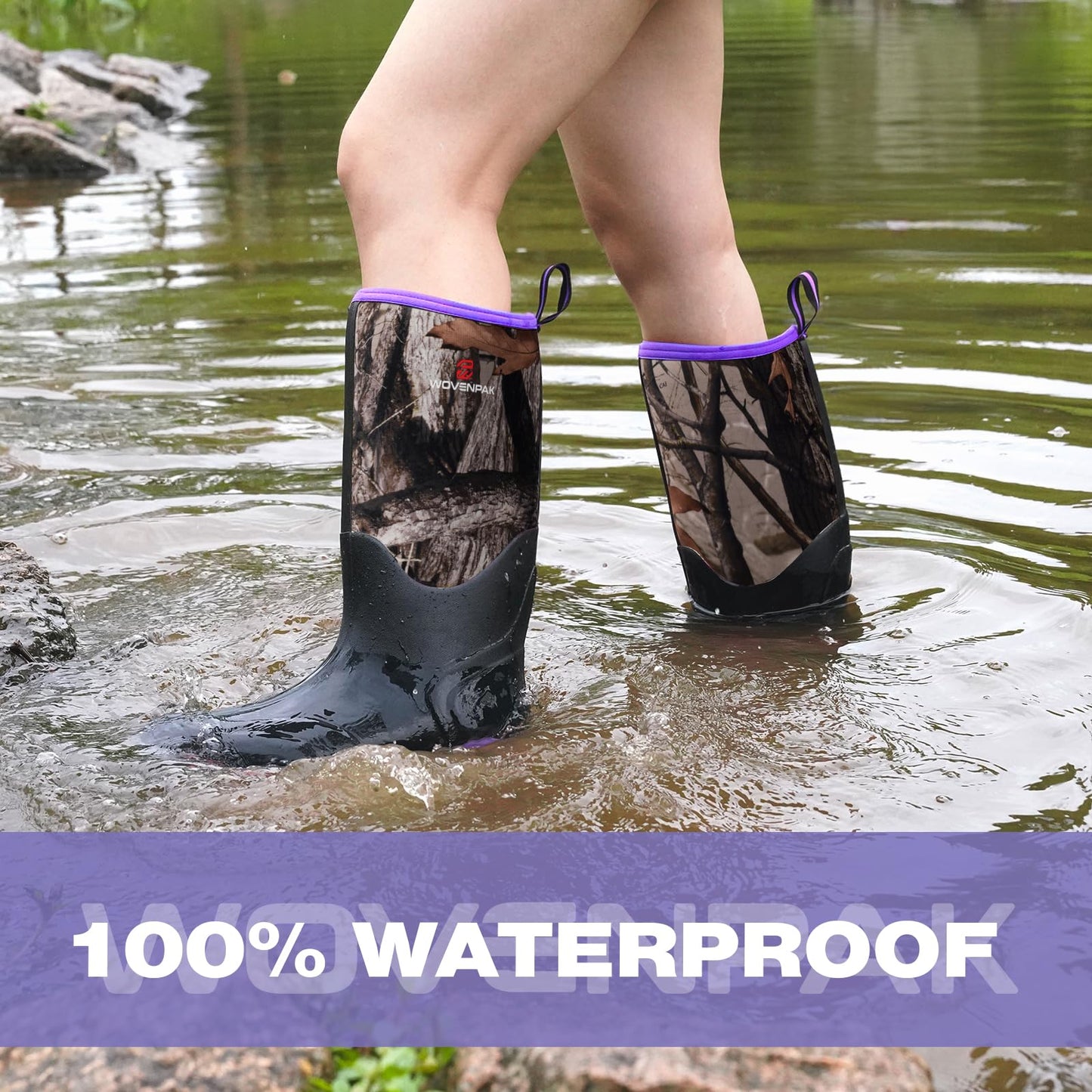 WOVENPAK Rubber Boots for Women, Waterproof Rain Boots Women with Steel Shank, Insulated Hunting Boots, Neoprene Garden Mud Boots All Season for Hunting, Gardening, Farming, Size 6-11
