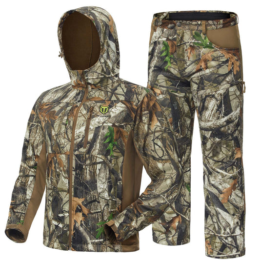 TIDEWE Hunting Clothes for Men with Fleece Lining, Safety Strap Compatible Water Resistant Silent Hunting Jacket and Pants