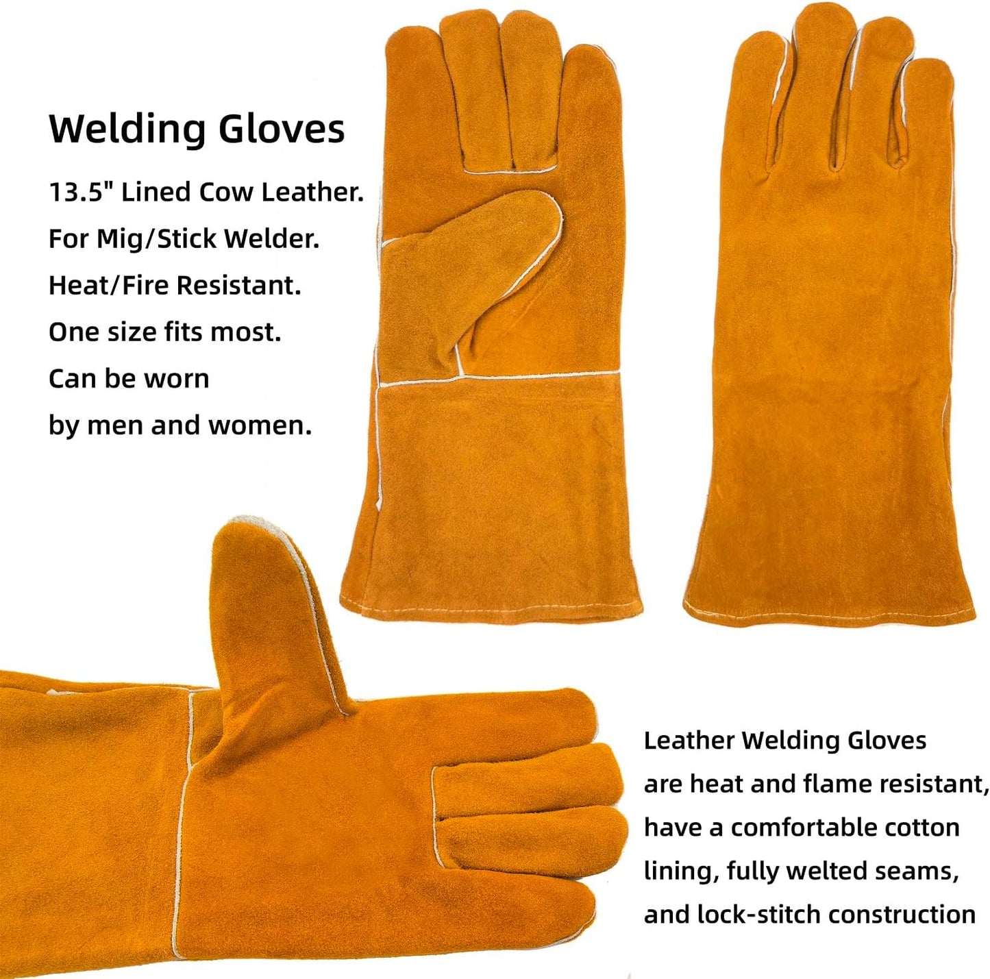 Welding Accessories,5pc,Chipping Hammer 10.5", Leather Welding Gloves 13.5",6-in-1 Welpers Pliers 8",Wire Brush 10"