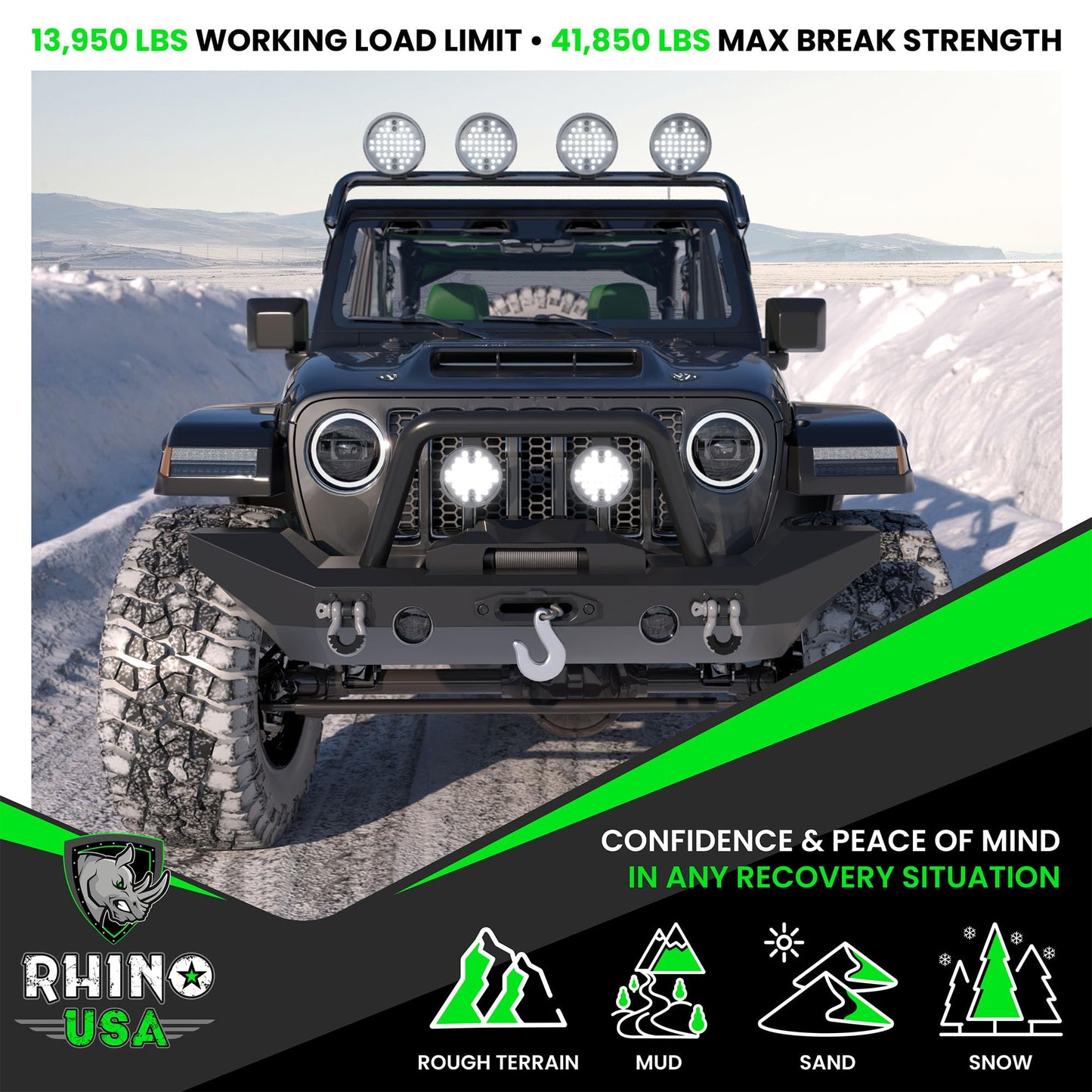 Rhino USA D Ring Shackles (2-Pack) - 41,850lb Break Strength – Heavy Duty 3/4" Clevis Shackle with 7/8 Pin for Towing & Off-Road Use - Pairs with Tow Strap for Vehicle Recovery (Black)