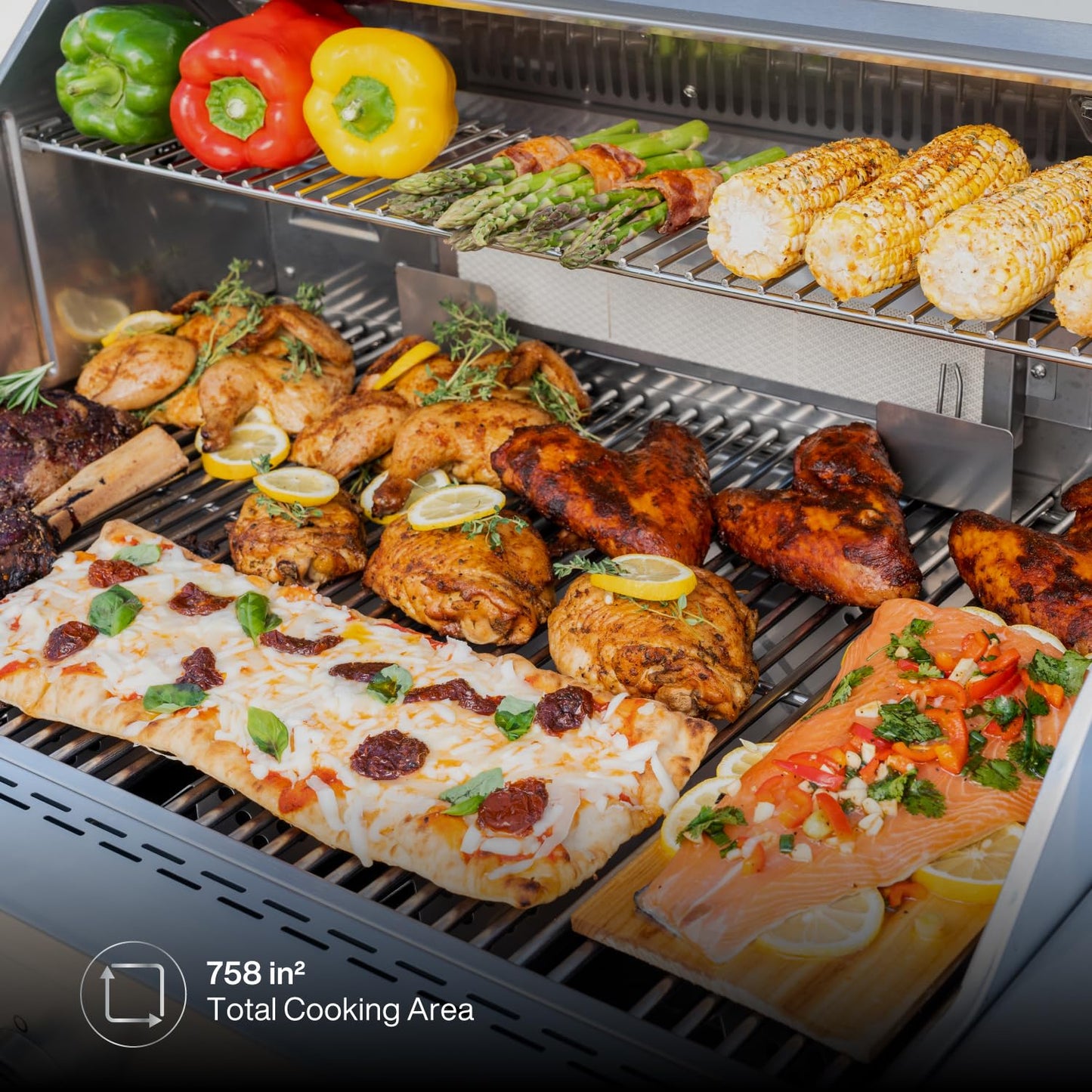 Spire Premium 5 Burner Built In Gas Grill Island Head, Stainless Steel 30 Inch Propane Grill with Rear Burner, 63,000 BTUs, 750 SQ In Racks, Dual Fuel Compatibility - 740-0788P