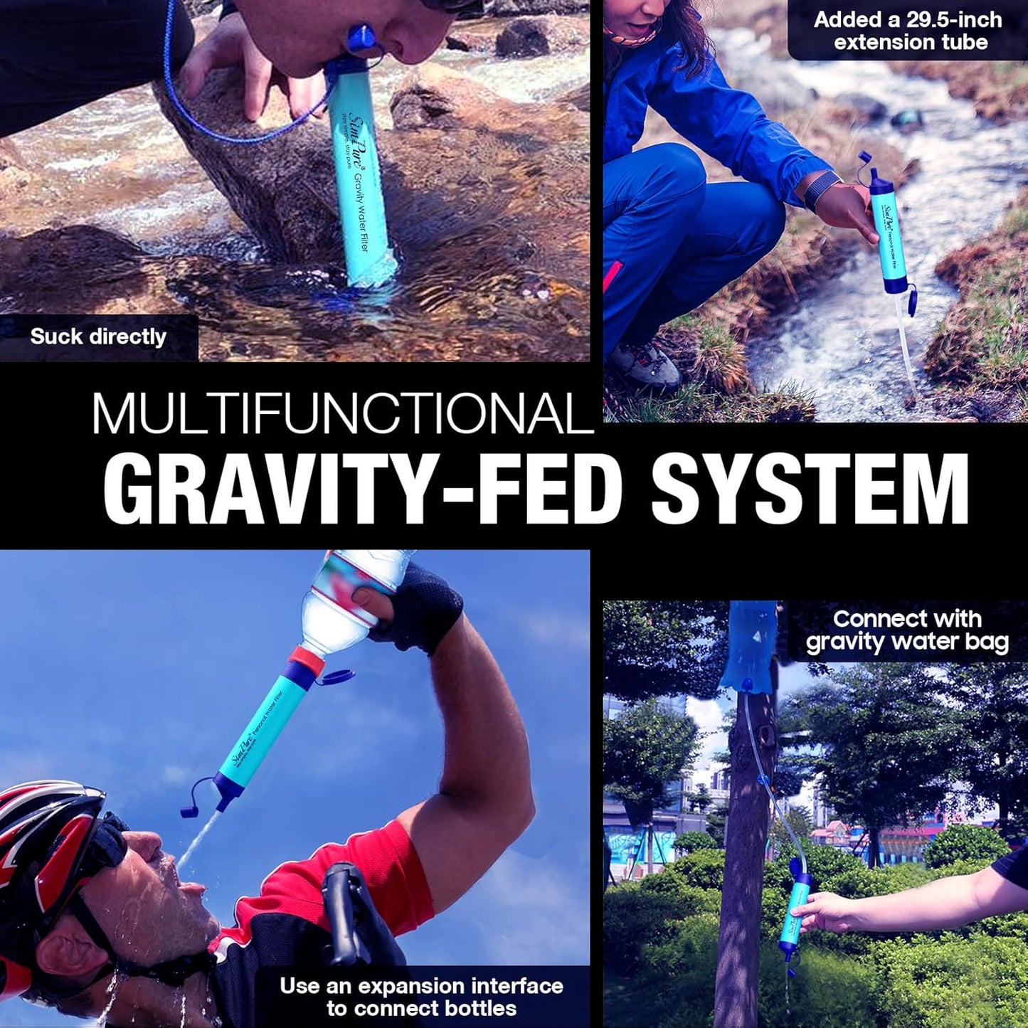 SimPure Gravity Water Filter, Portable Gravity-Fed Water Purifier with 3L Gravity Bag, Tree Strap, BPA Free Survival Gear and Equipment for Camping Hiking Emergency Preparedness