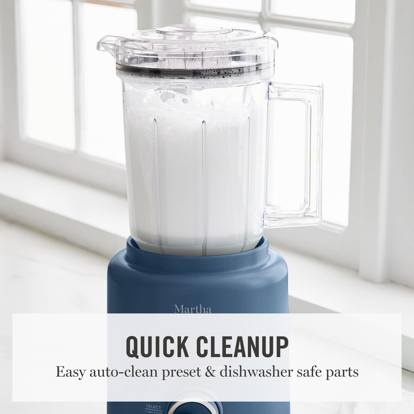 Martha Stewart 50oz Countertop Blender, Smoothie, Margarita & Ice Crushing Blender, BPA-Free Pitcher, 3 Speeds, 5 Presets, Auto-Clean Function, Dishwasher Safe, Stainless Steel Blades, Sky Blue