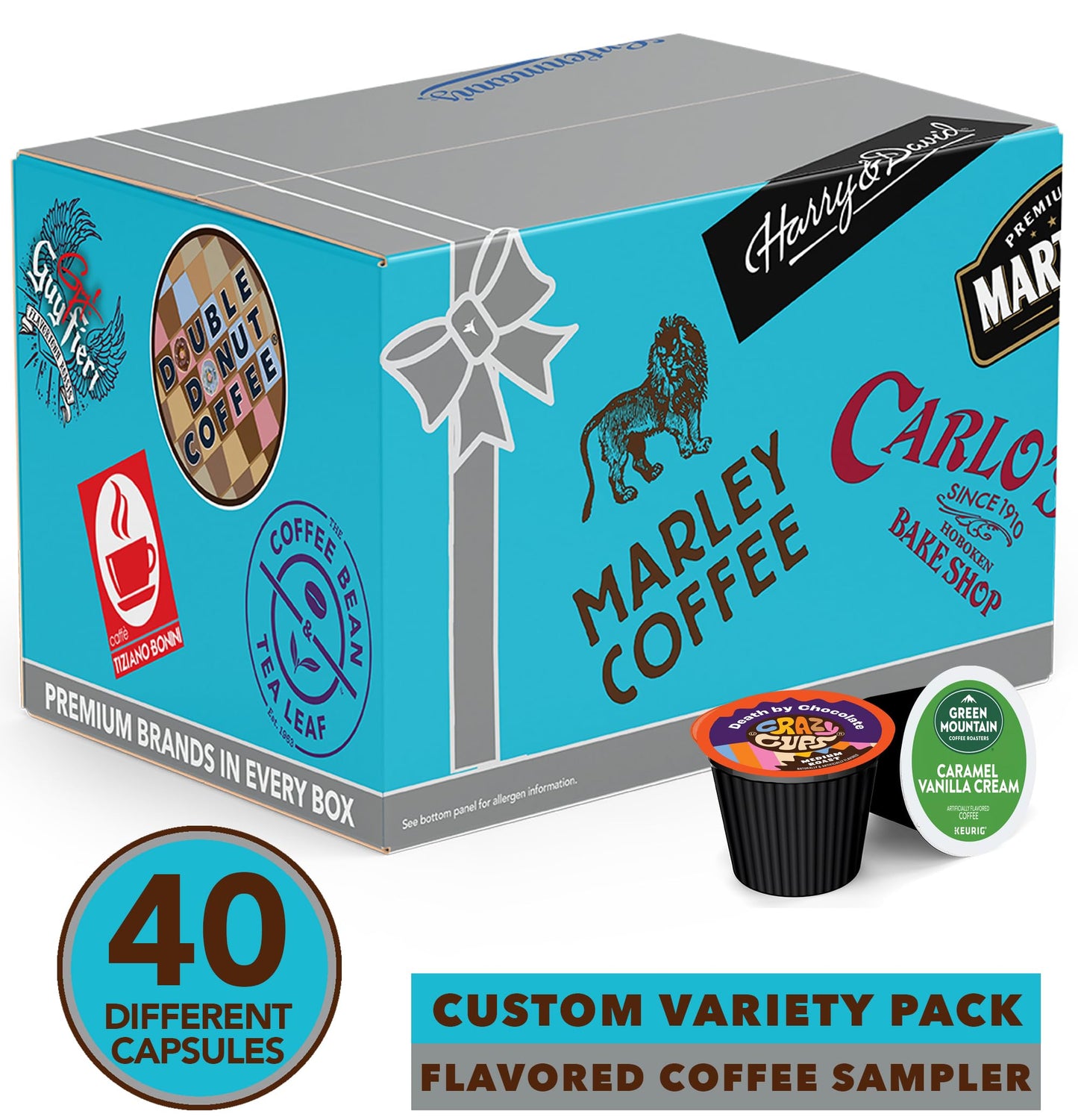 Flavored Decaf Coffee Pods Variety Pack Compatible with Keurig K Cups Brewers, 40 Count, Assorted Decaffeinated Flavored Coffee Sampler(Pack of 1)