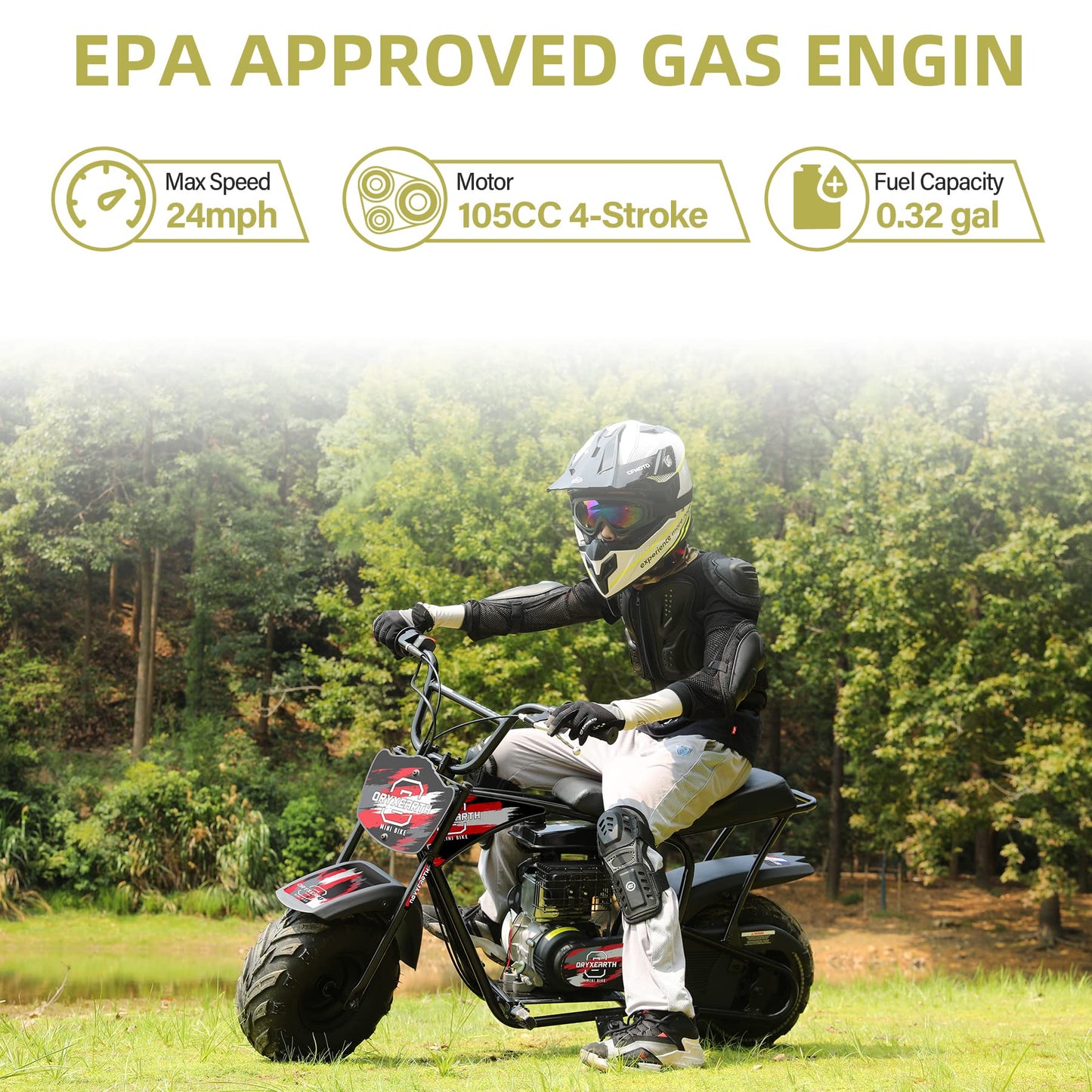 Oryxearth Mini Dirt Bike for Kids, Gas Powered Off Road Pit with Automatic Transmission and Pull Start Kids