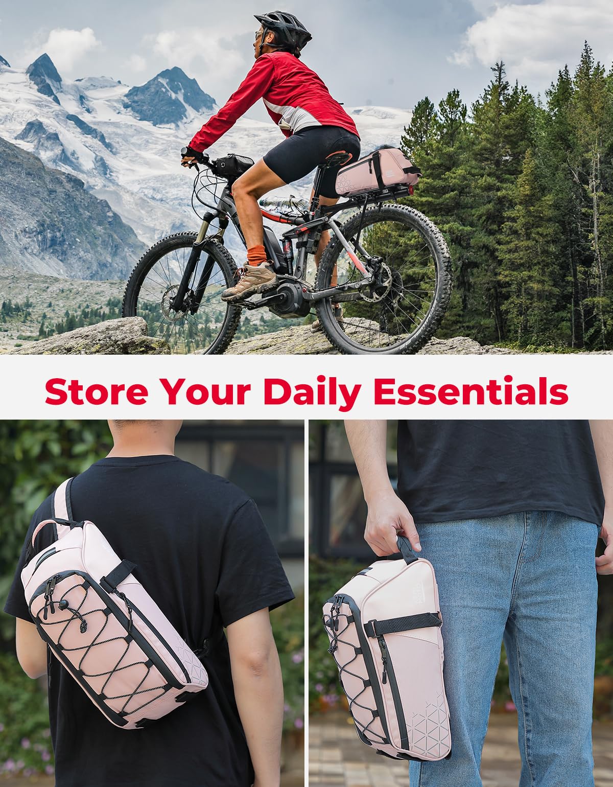 KEMIMOTO Rear Bike Rack Bag - 8L PVC Water Resistant Ebike Bags for Bicycle Rear Rack, Bicycle Trunk Pannier for Commuter Travel Shopping and Cycling (Black)