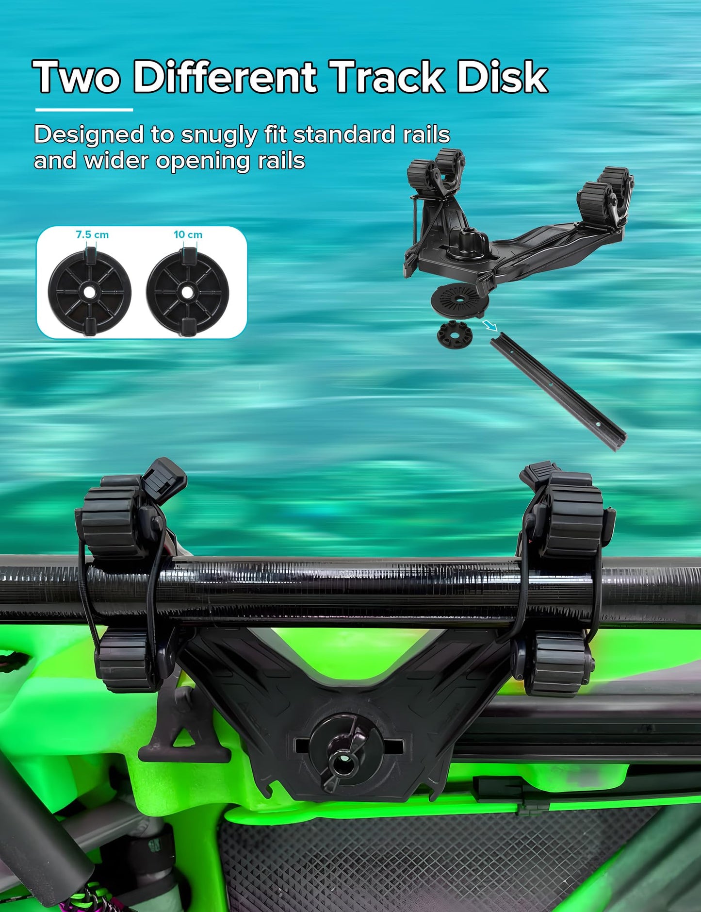 Kayak Paddle Holder, Kayak Accessories for Fishing, Dual Head Kayak Track Mount Accessories, Offset Paddle Holder for Kayaking, Kayak Rail Accessories