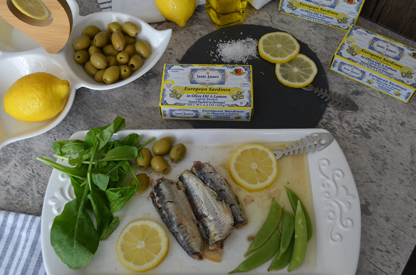 Santo Amaro - 6 Flavor Variety Pack Sampler European Wild Sardines - Virgin Olive Oil - Tomato Sauce from Puree - Virgin Olive Oil & Spicy Red Piri Piri Pepper - Spring Water - Virgin Olive Oil & Lisbon Lemon - Tomato Puree with Spicy Red Piri Piri Pepper