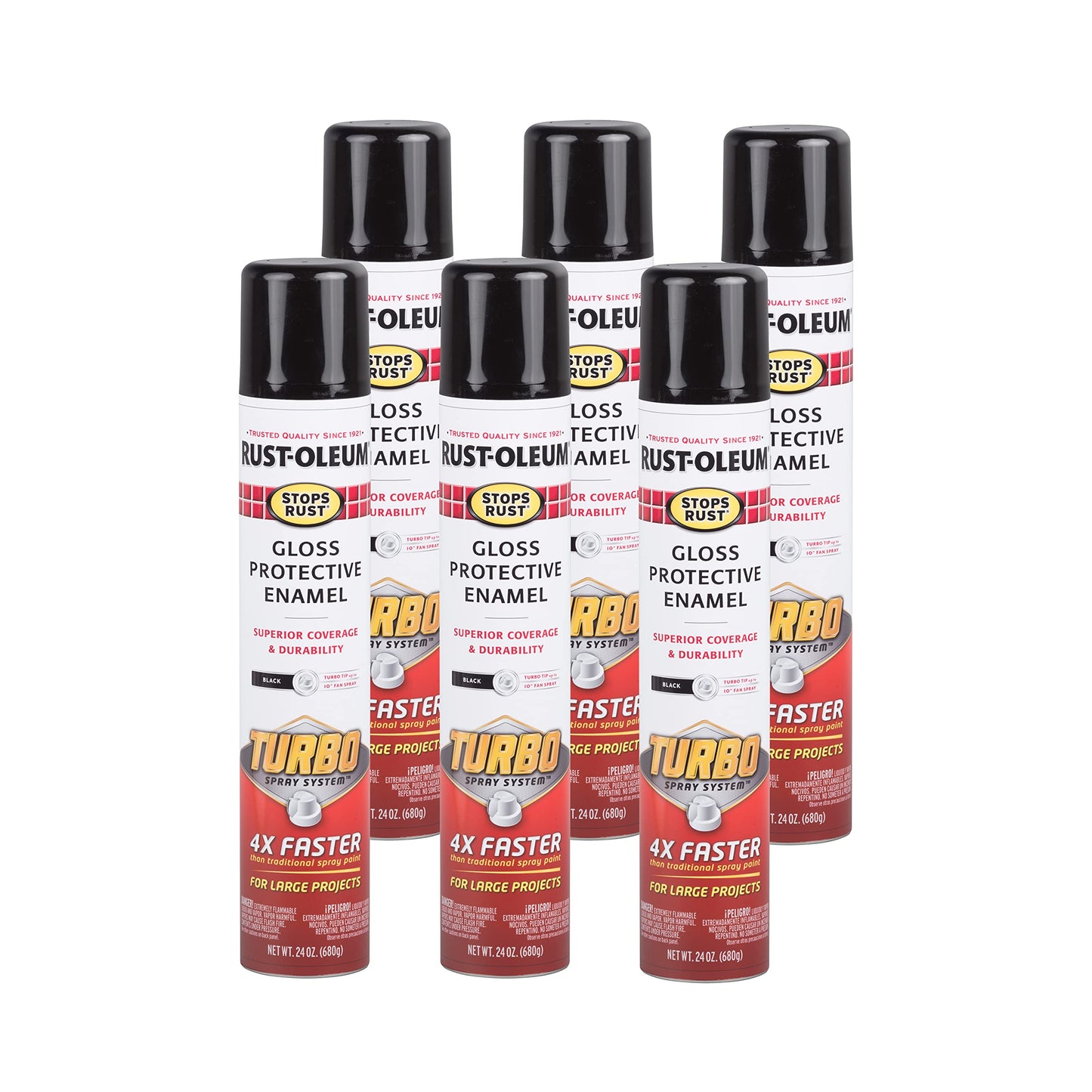 Rust-Oleum 376298 Stops Rust Turbo Spray System Spray Paint, 24 oz, Flat Black