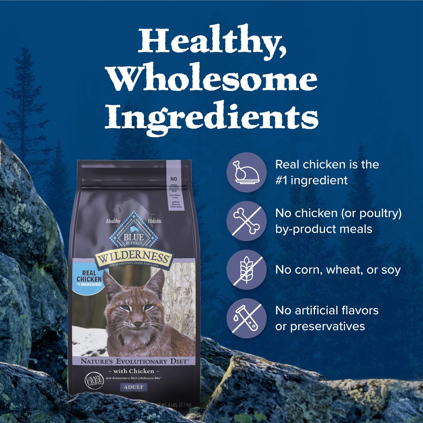 Blue Buffalo Wilderness Natural Adult Dry Cat Food, High-Protein and Grain-Free Diet, Supports Healthy Muscle Development and a Healthy Immune System, Chicken, 12-lb. Bag