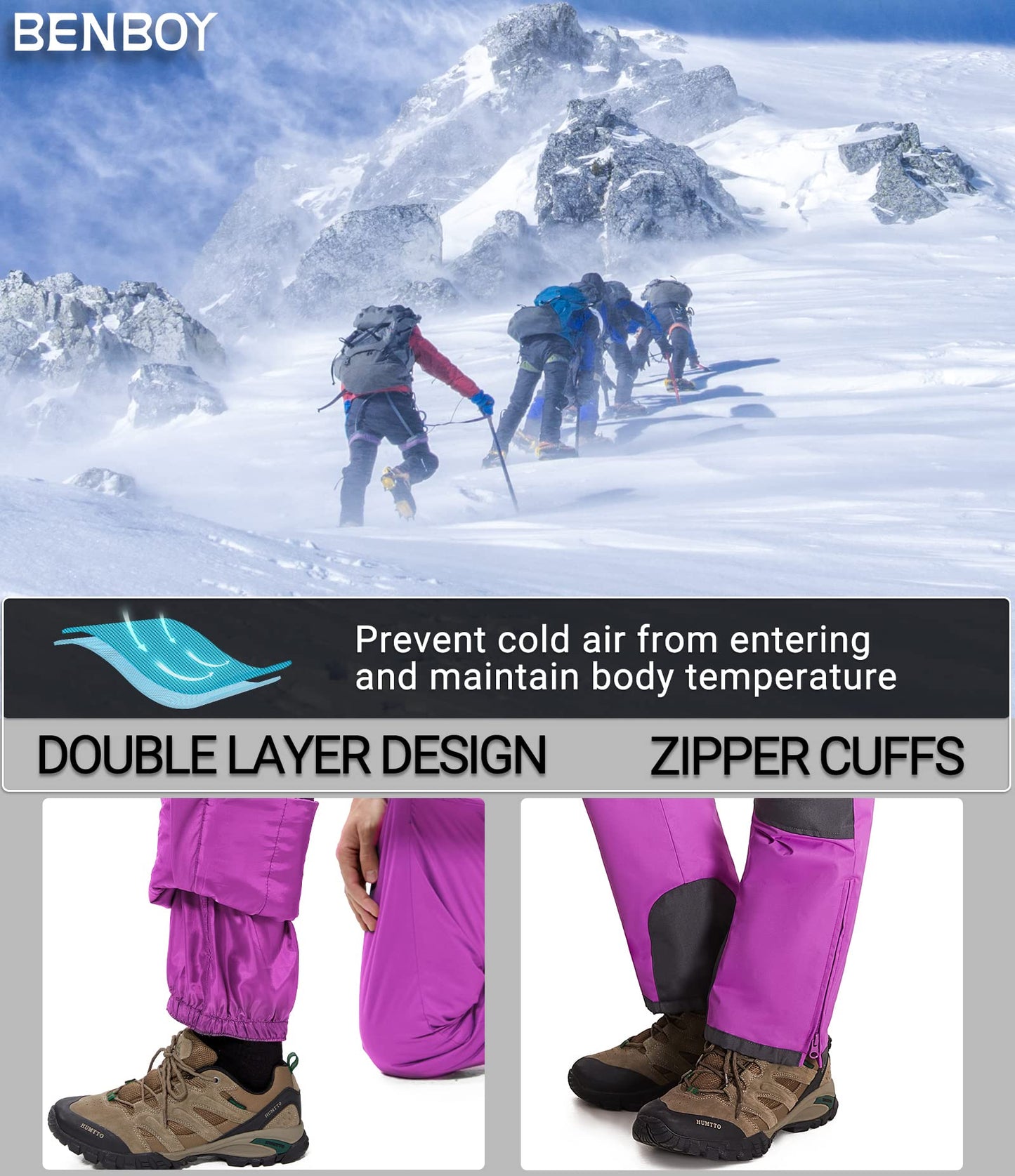 BenBoy Women's Snow Bibs Ski Waterproof Windproof Insulated Overalls Ripstop Snowboard Pants Winter
